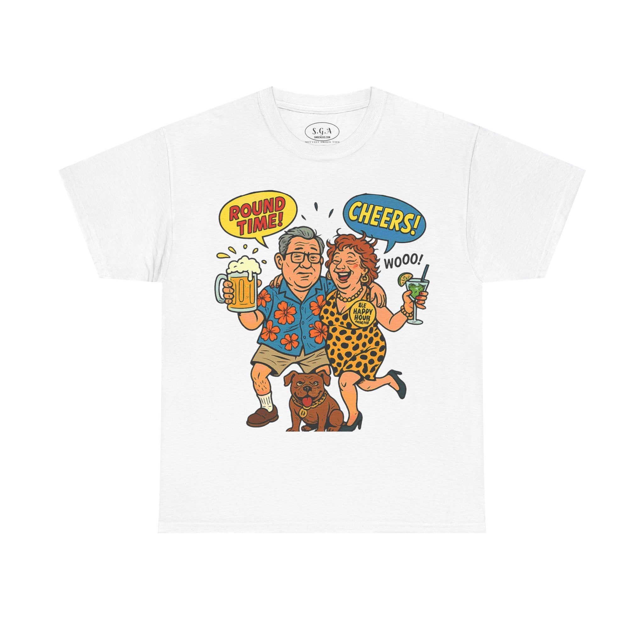 Funny Happy Hour Drinking Shirt – Smack God Apparel | Round Time Cheers Graphic T-Shirt | Party Humor Beer Lover Tee