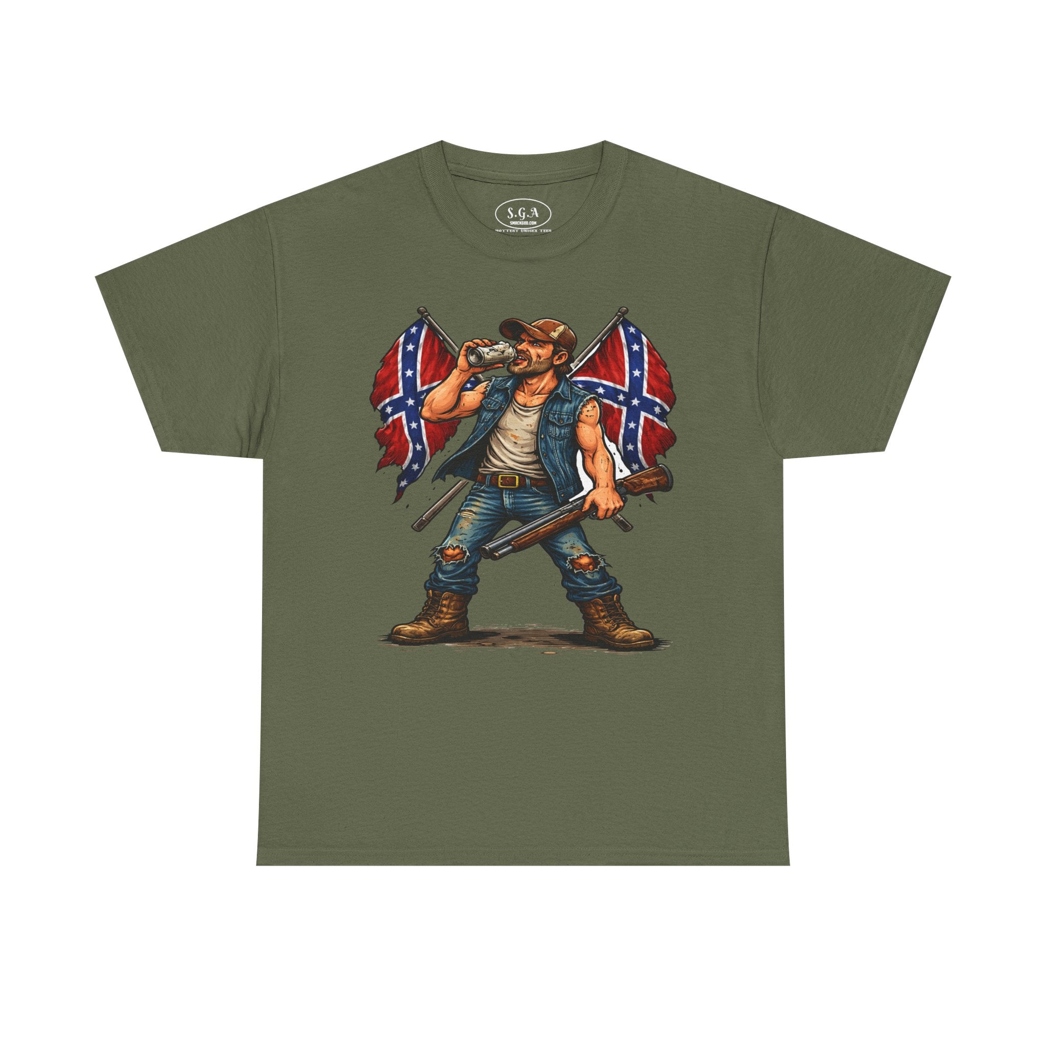 Rebel Redneck T-Shirt – Confederate Flag Country Tough Guy Tee