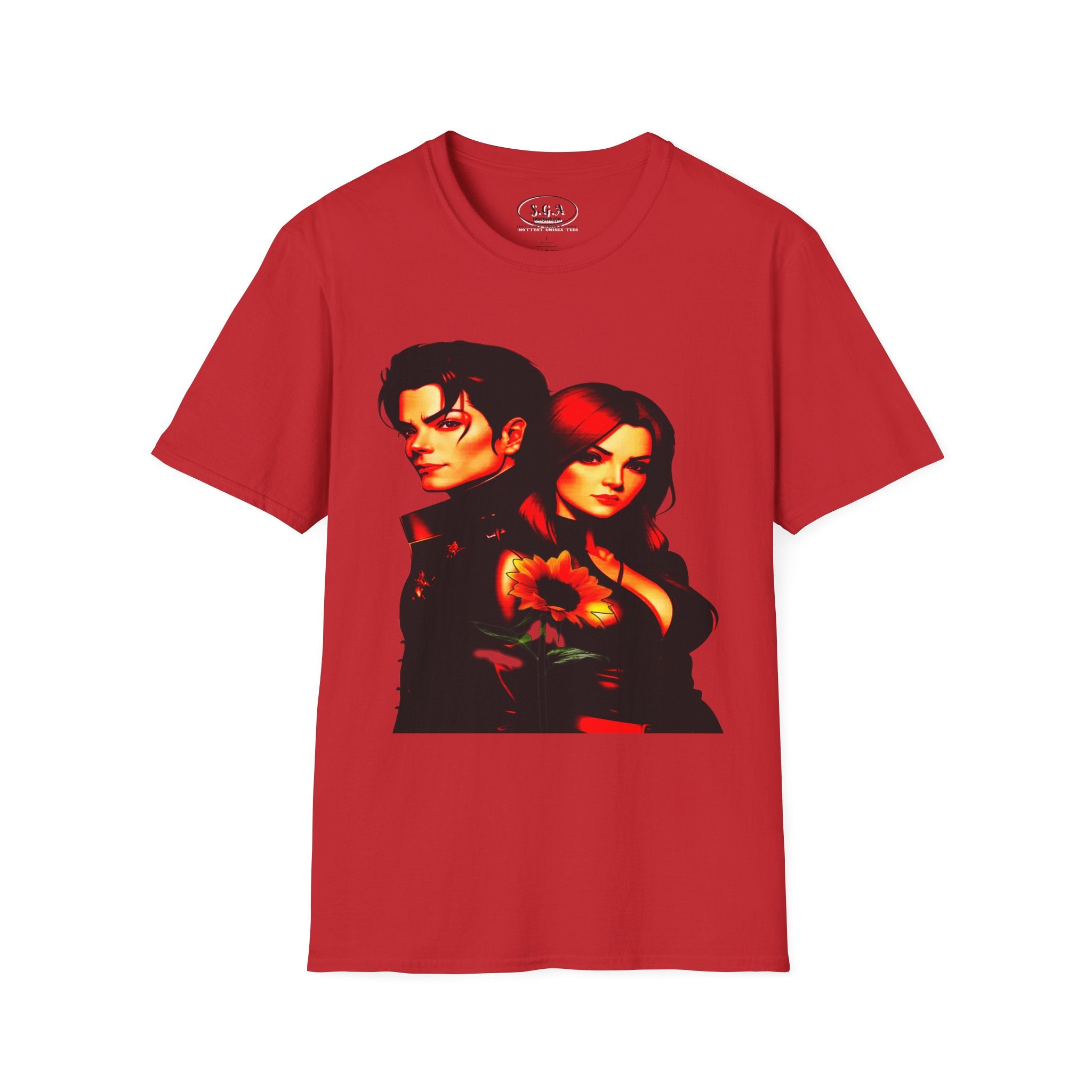 Michael Jackson & Lisa Marie Presley Inspired Graphic T-Shirt – Red Aesthetic Couple Tee with Sunflower | Streetwear Fashion Shirt | Smack God Apparel