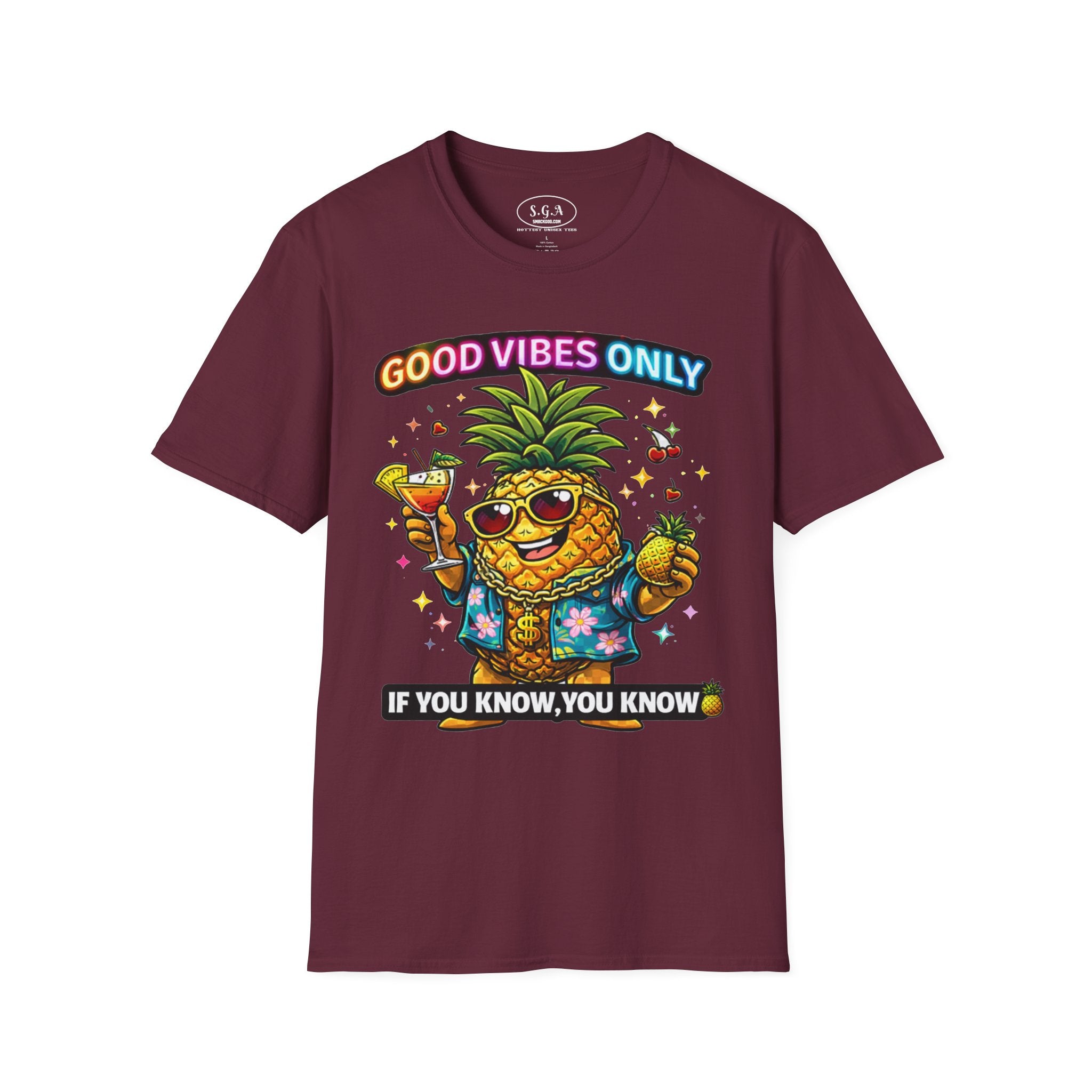 Smack God Apparel “Good Vibes Only” Pineapple T-Shirt – Funny Tropical Graphic Tee | Party Vacation Shirt | Streetwear Summer Vibes Tee
