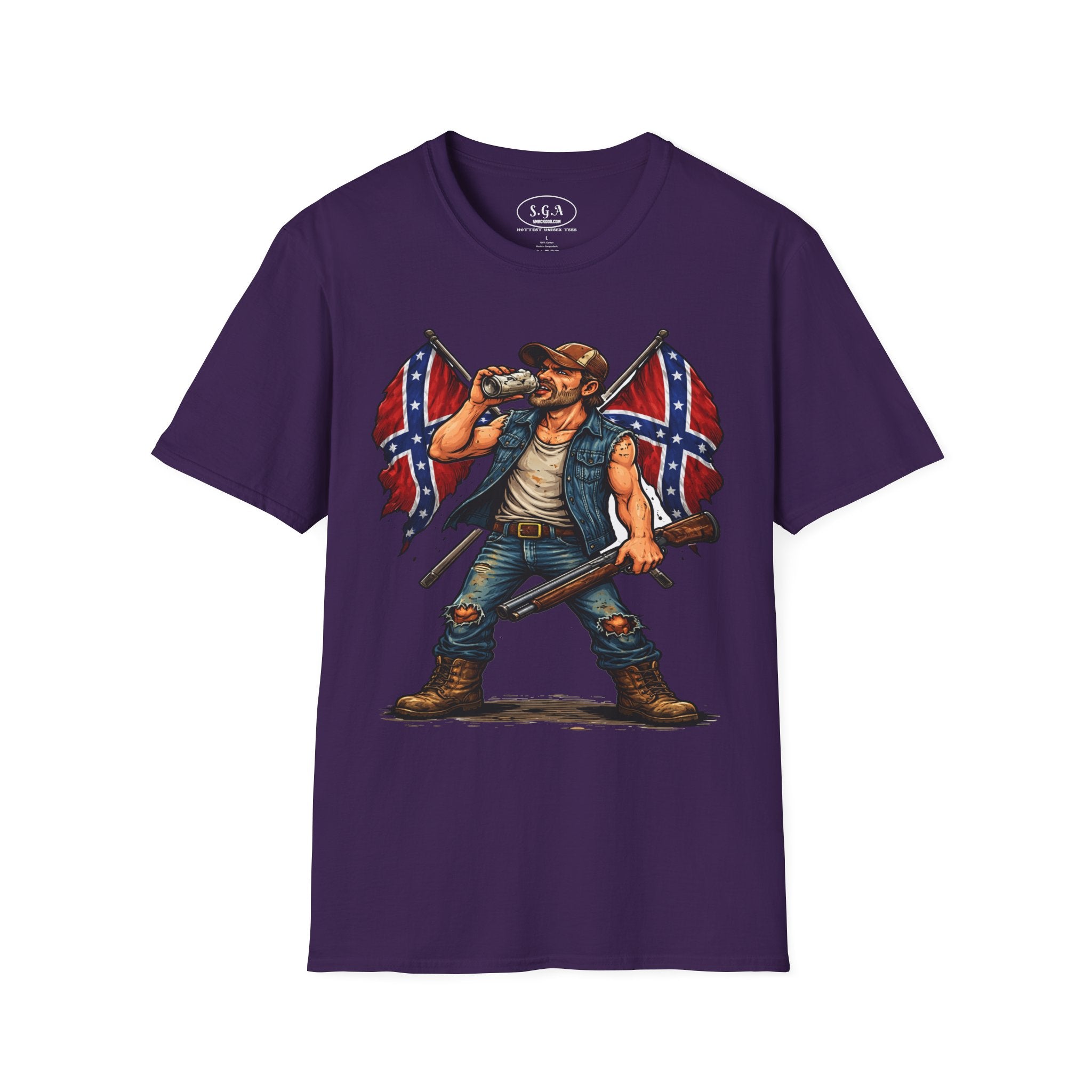 Rebel Redneck T-Shirt – Confederate Flag Country Tough Guy Tee