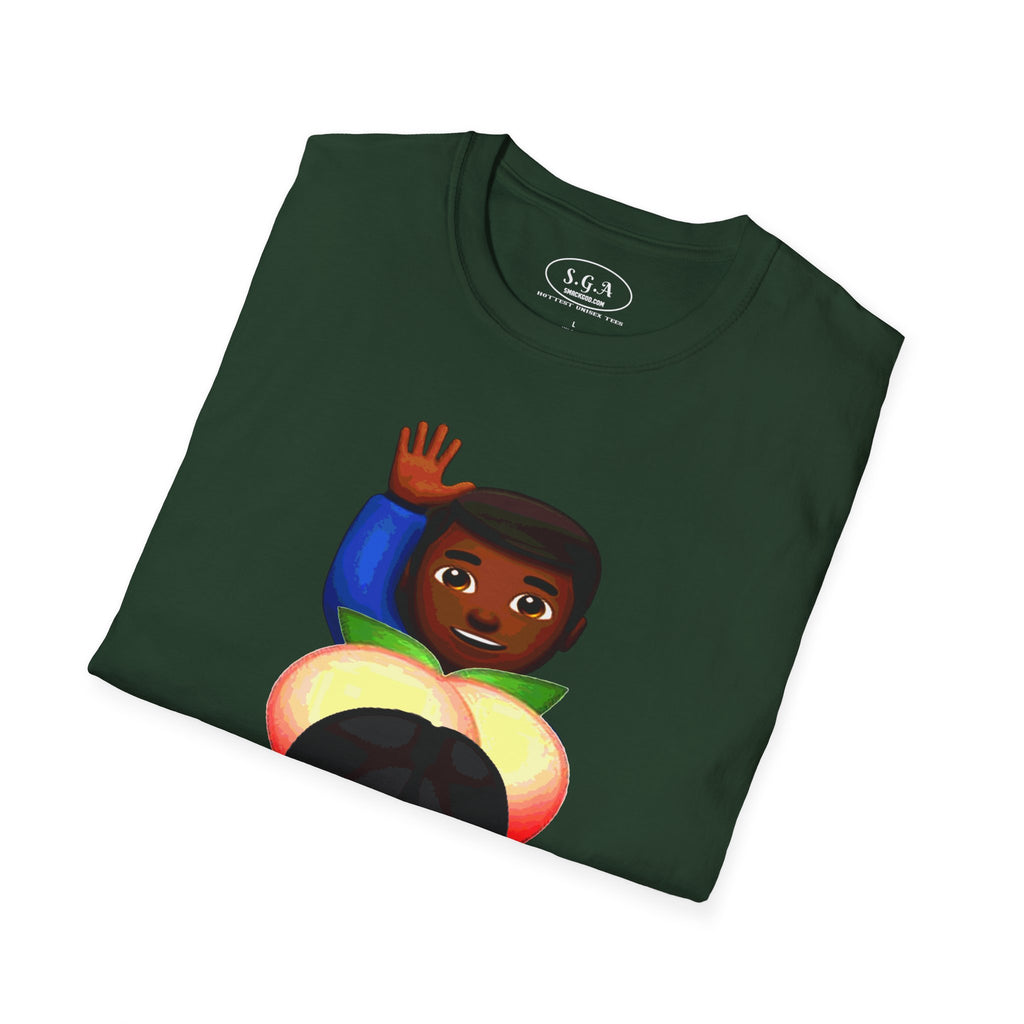 Smack God Apparel “Peachy Mood” Graphic T-Shirt – Funny Emoji Streetwear Tee | Urban Cartoon Booty Art Shirt | Trendy Viral Graphic Tee