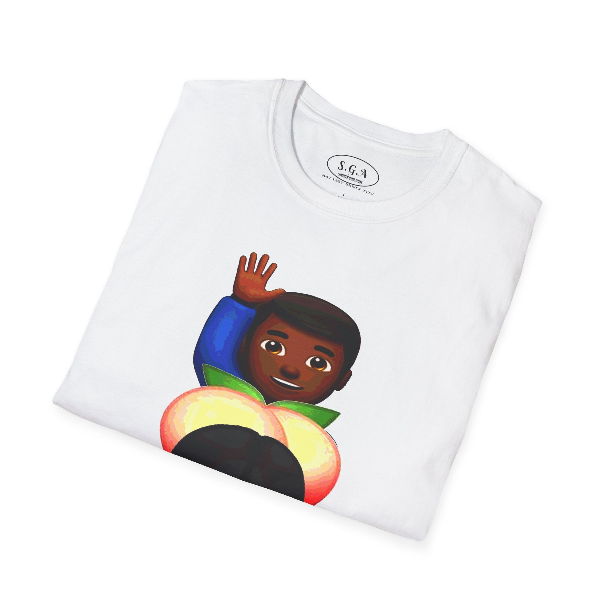 Smack God Apparel “Peachy Mood” Graphic T-Shirt – Funny Emoji Streetwear Tee | Urban Cartoon Booty Art Shirt | Trendy Viral Graphic Tee