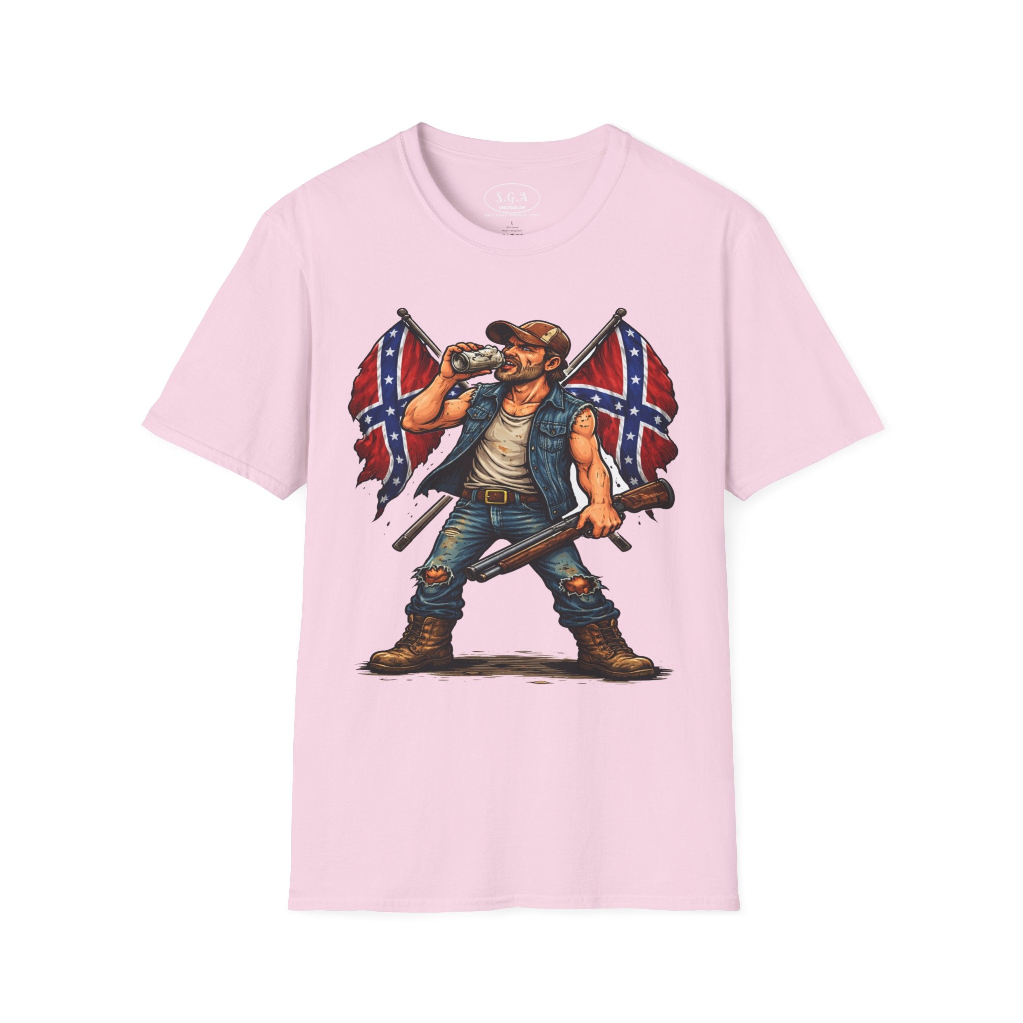 Rebel Redneck T-Shirt – Confederate Flag Country Tough Guy Tee