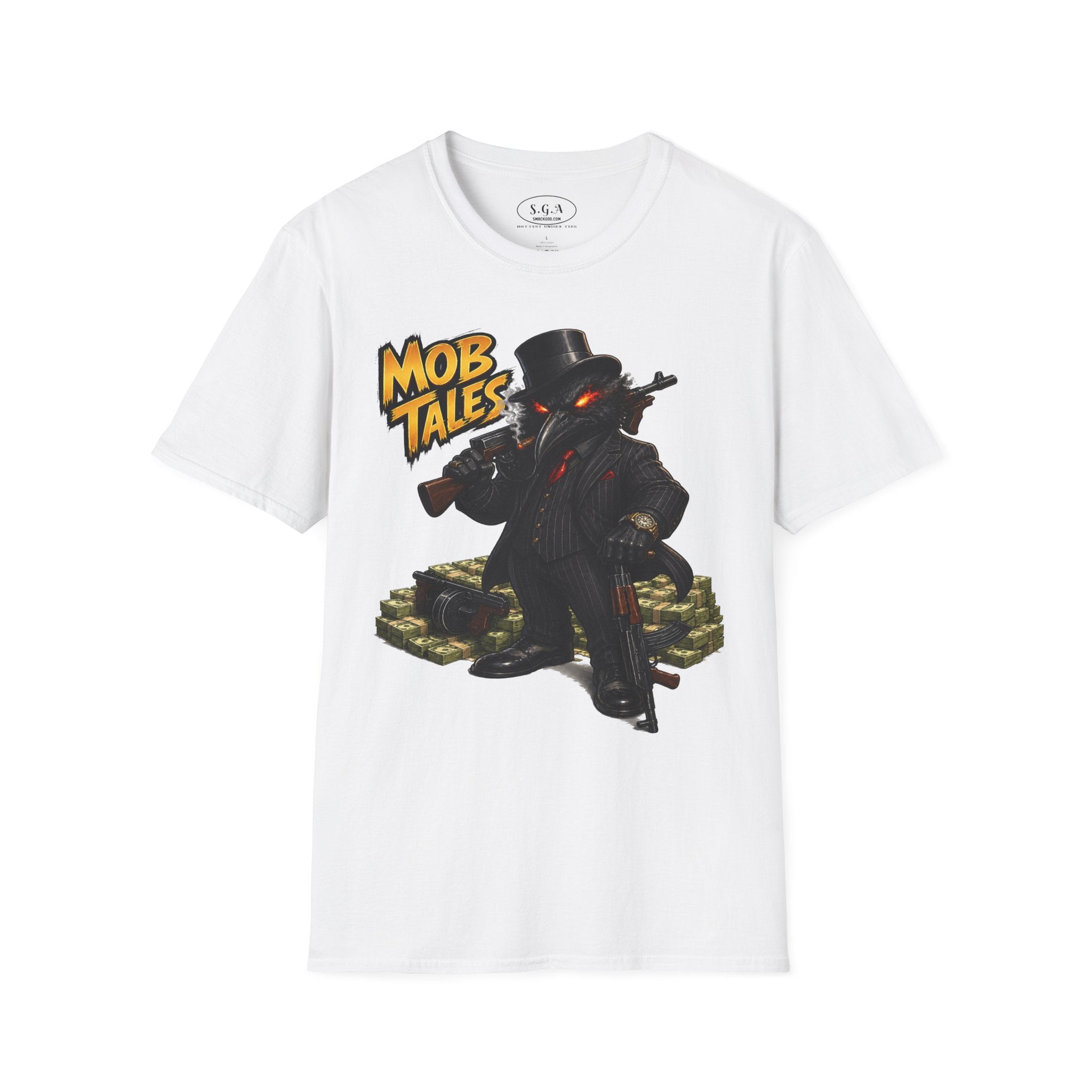 Smack God Apparel Mob Tales Crow Graphic T-Shirt – Dark Urban Mafia Bird Streetwear Tee | Vintage Crime-Inspired Graphic Shirt