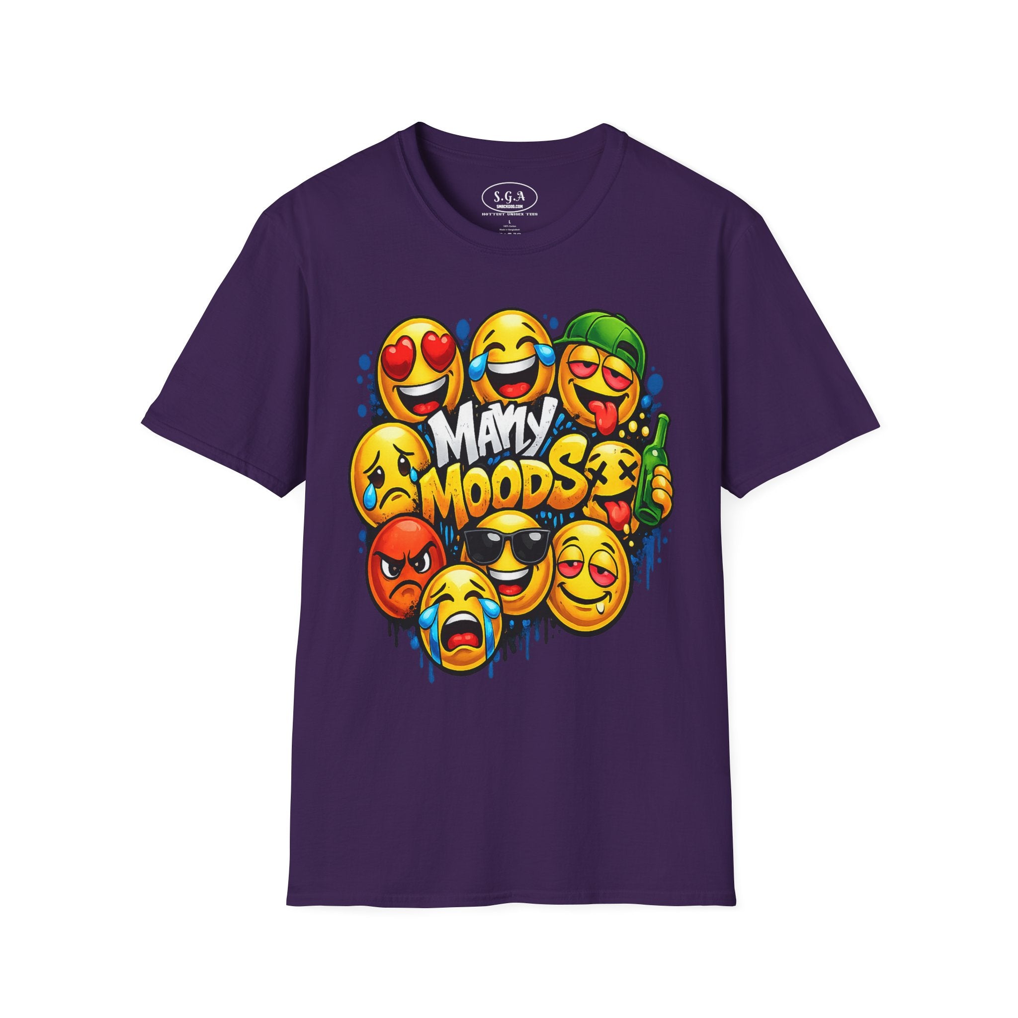 Many Moods Emoji Graphic T-Shirt – Funny Mood Faces Streetwear Tee | Viral Meme Expression Shirt | Smack God Apparel
