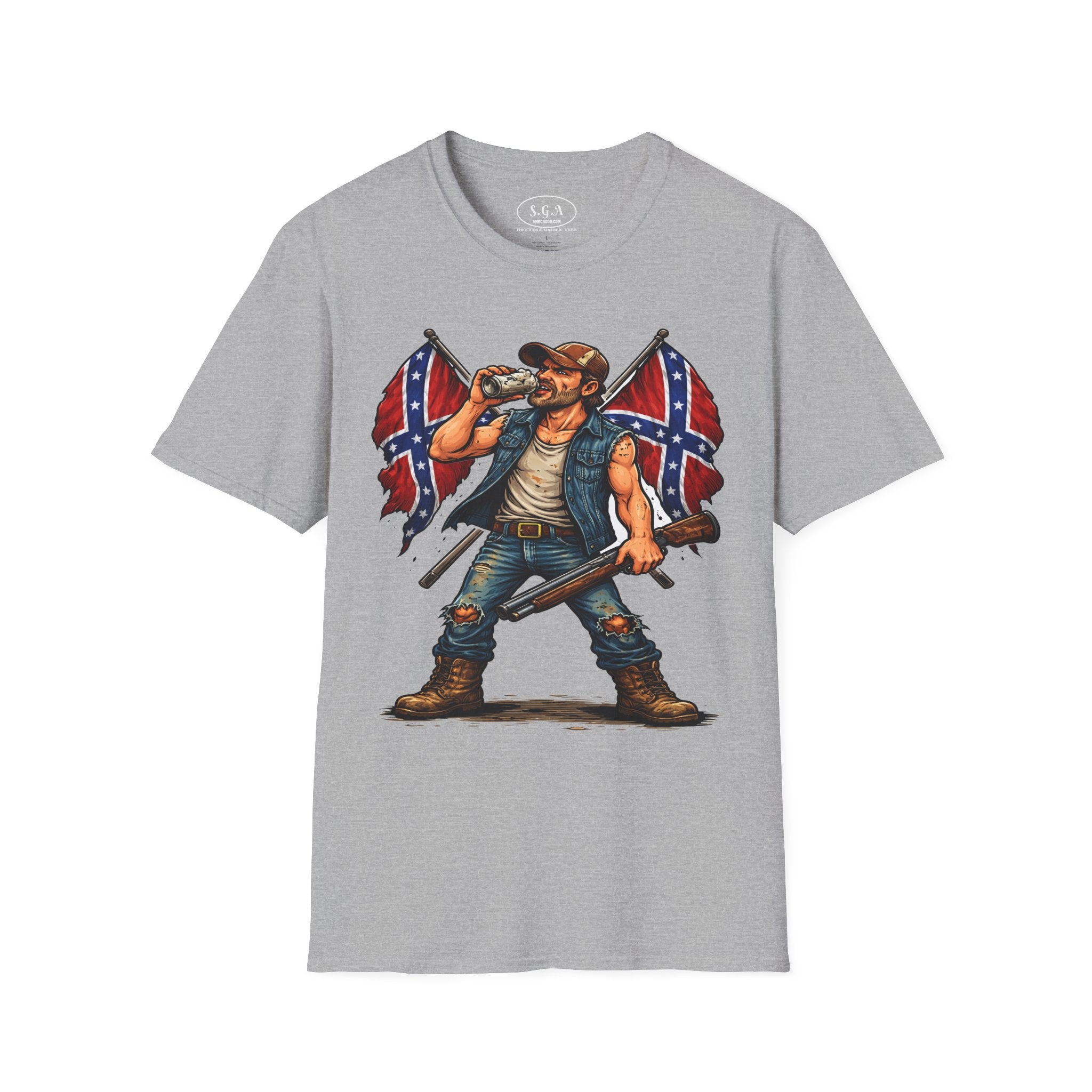 Rebel Redneck T-Shirt – Confederate Flag Country Tough Guy Tee
