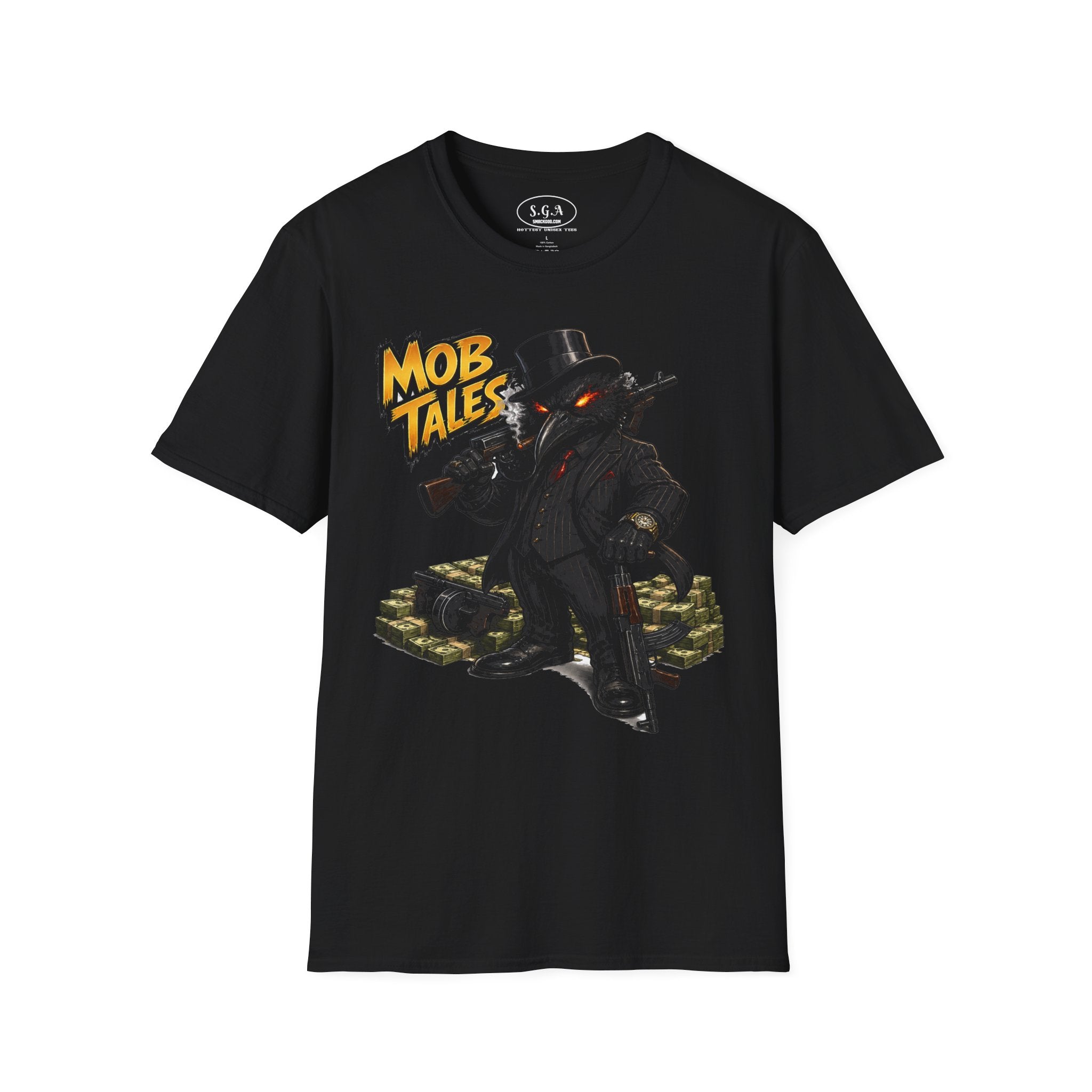 Smack God Apparel Mob Tales Crow Graphic T-Shirt – Dark Urban Mafia Bird Streetwear Tee | Vintage Crime-Inspired Graphic Shirt
