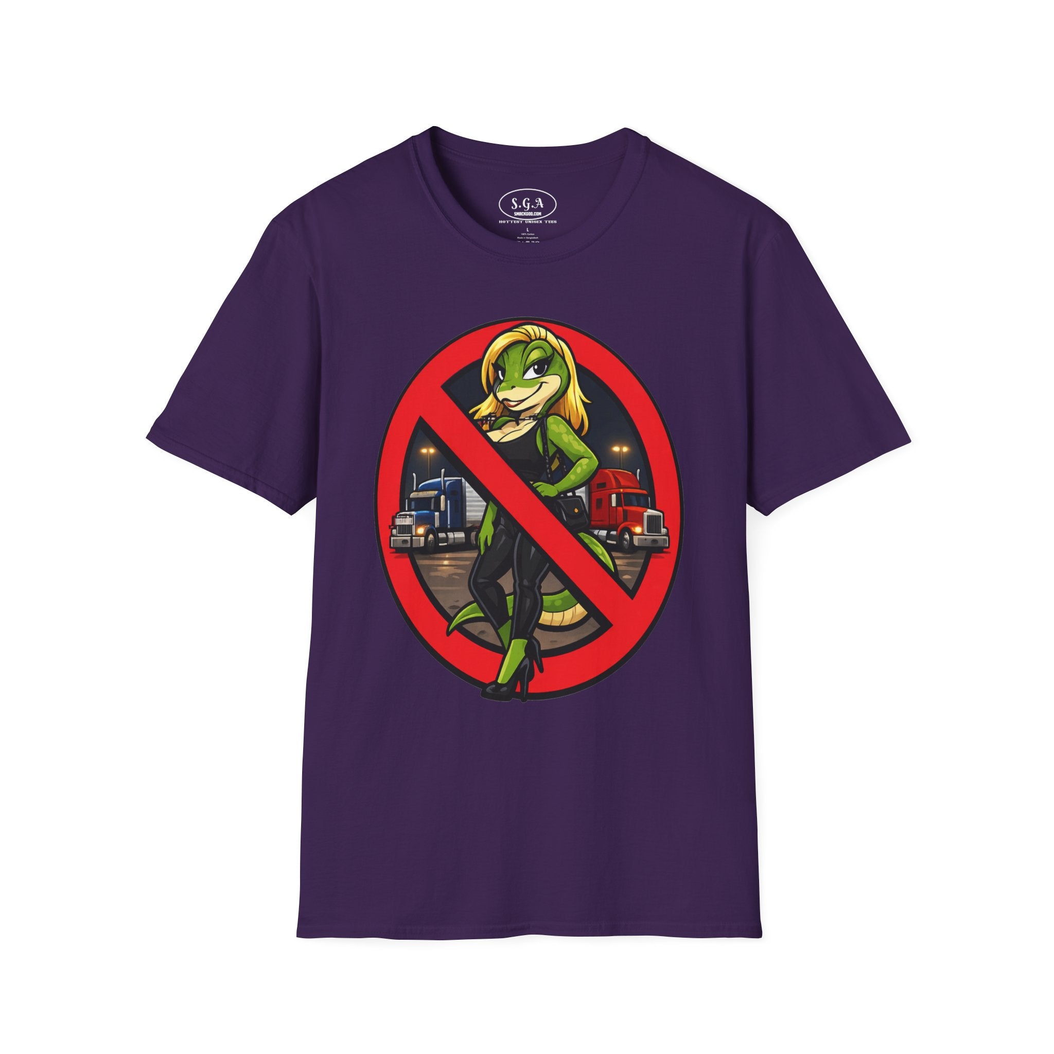 Smack God Apparel “No Entry Lot Lizard ” Graphic T-Shirt – Funny Trucker Humor Tee | Bold Cartoon Streetwear Shirt | Viral Graphic Tee