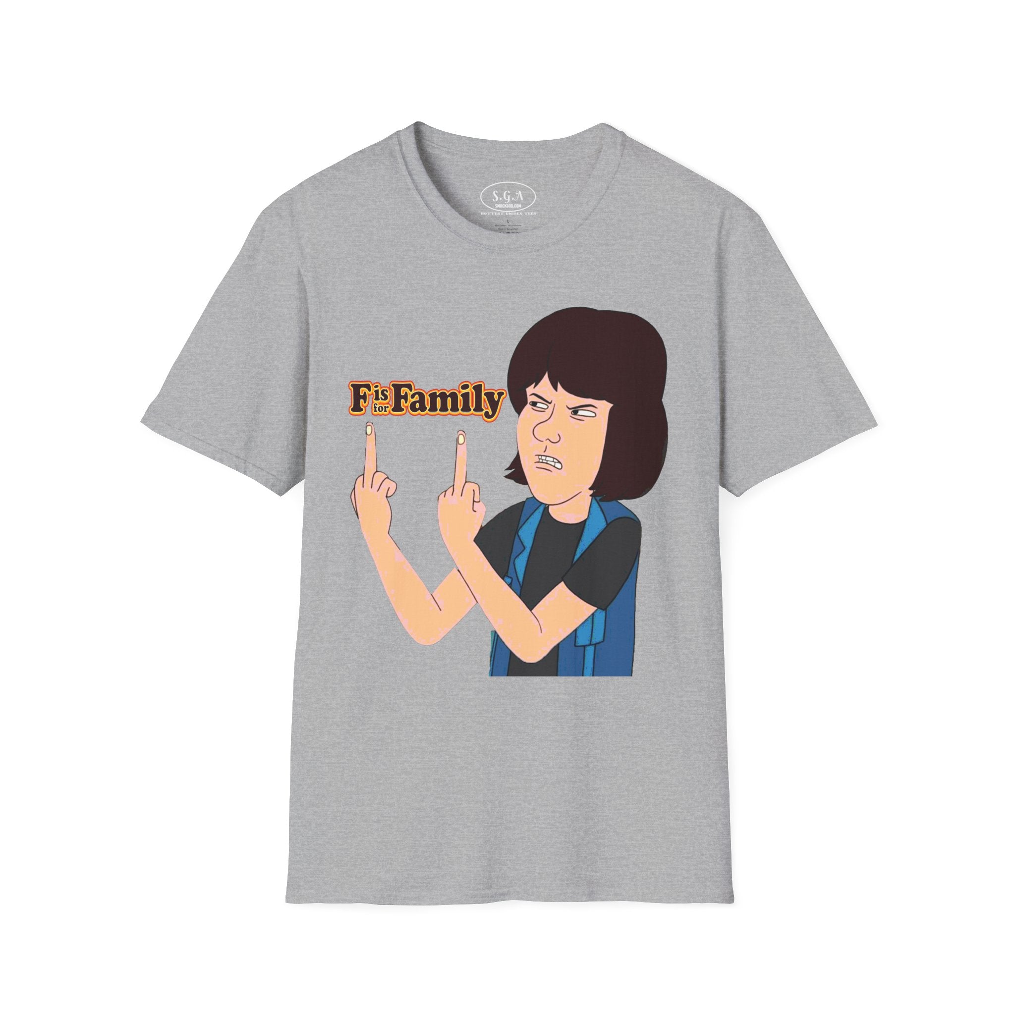 “F is For Family ” Graphic T-Shirt – Funny Cartoon Streetwear Tee | Savage Humor Statement Shirt | Viral Graphic Tee