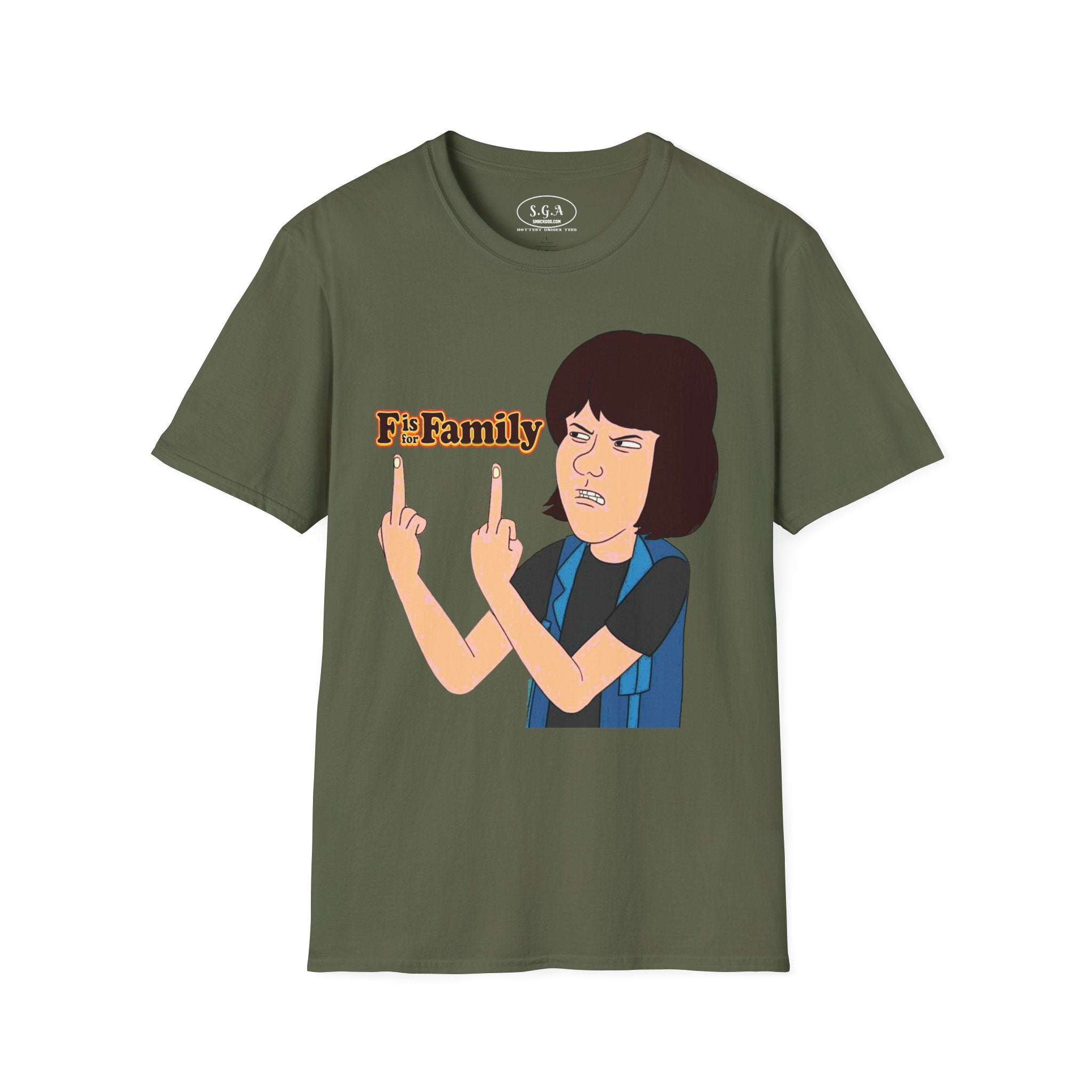 “F is For Family ” Graphic T-Shirt – Funny Cartoon Streetwear Tee | Savage Humor Statement Shirt | Viral Graphic Tee