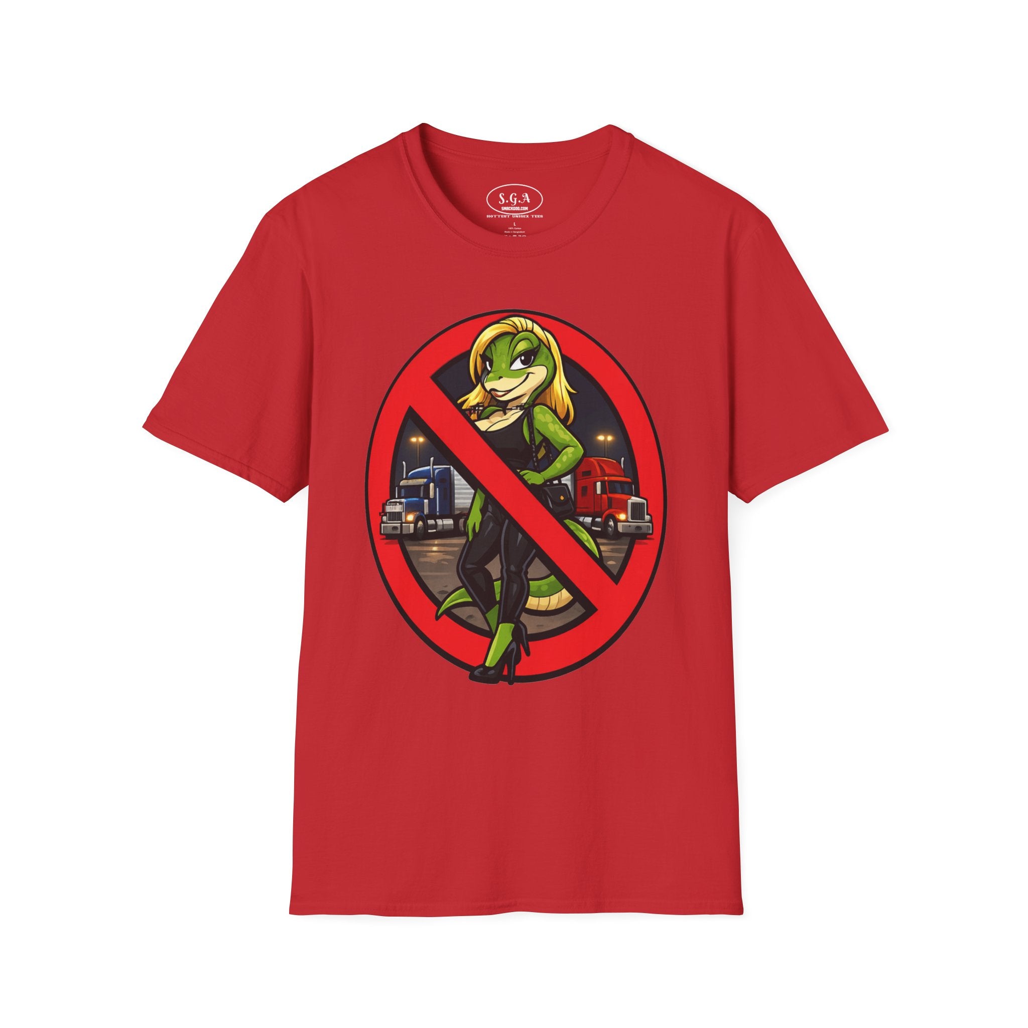 Smack God Apparel “No Entry Lot Lizard ” Graphic T-Shirt – Funny Trucker Humor Tee | Bold Cartoon Streetwear Shirt | Viral Graphic Tee