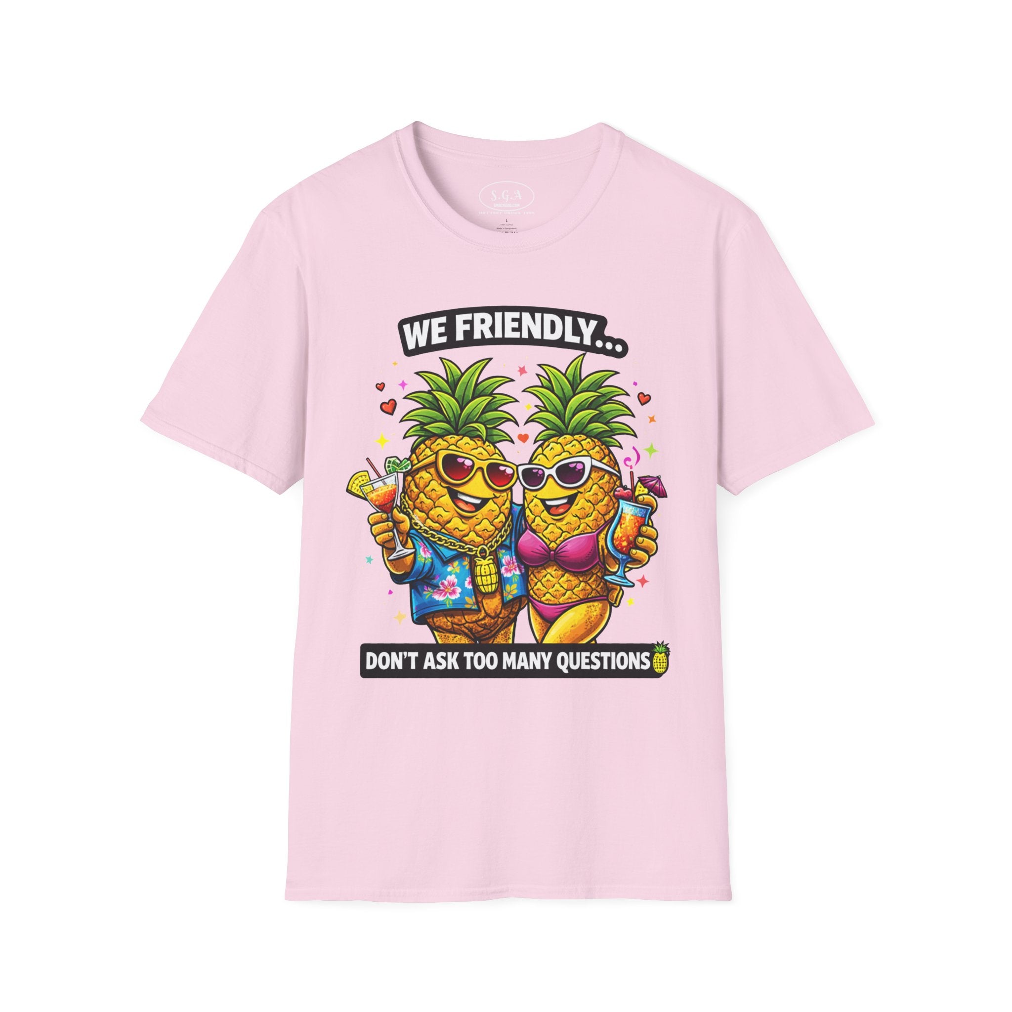Smack God Apparel “We Friendly” Pineapple T-Shirt – Funny Adult Humor Tee | Swinger Pineapple Shirt | Tropical Party Graphic Tee