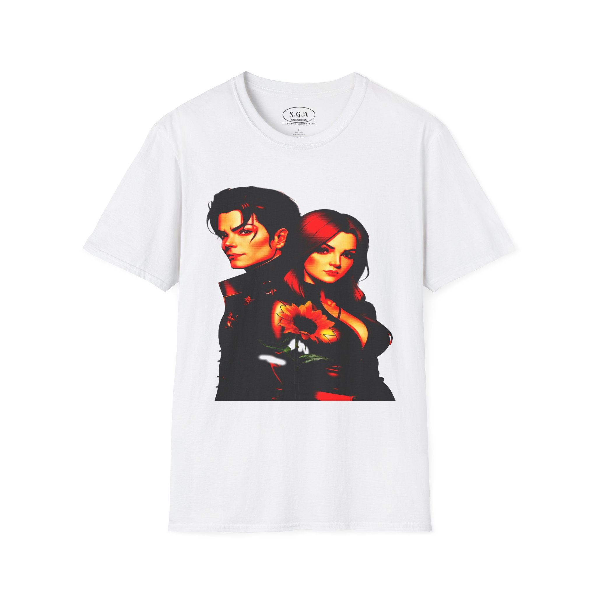 Michael Jackson & Lisa Marie Presley Inspired Graphic T-Shirt – Red Aesthetic Couple Tee with Sunflower | Streetwear Fashion Shirt | Smack God Apparel
