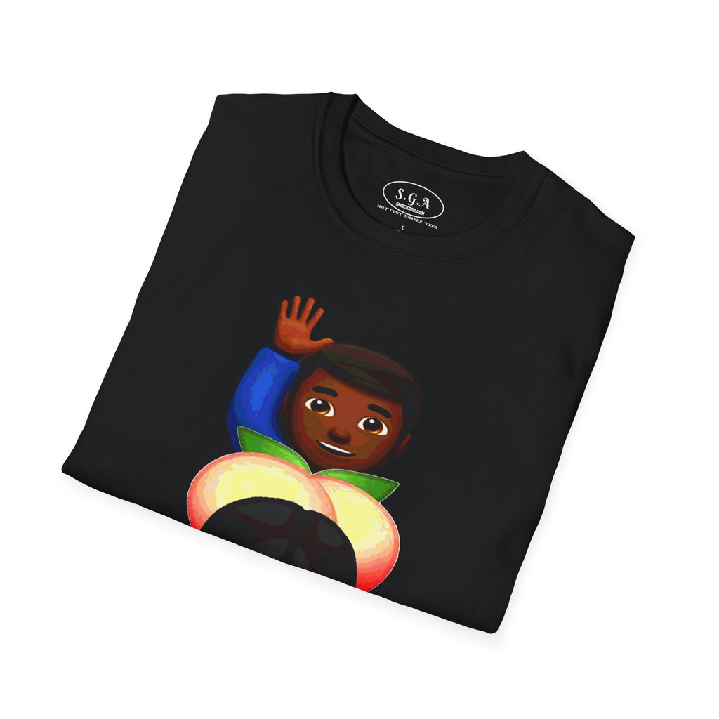 Smack God Apparel “Peachy Mood” Graphic T-Shirt – Funny Emoji Streetwear Tee | Urban Cartoon Booty Art Shirt | Trendy Viral Graphic Tee