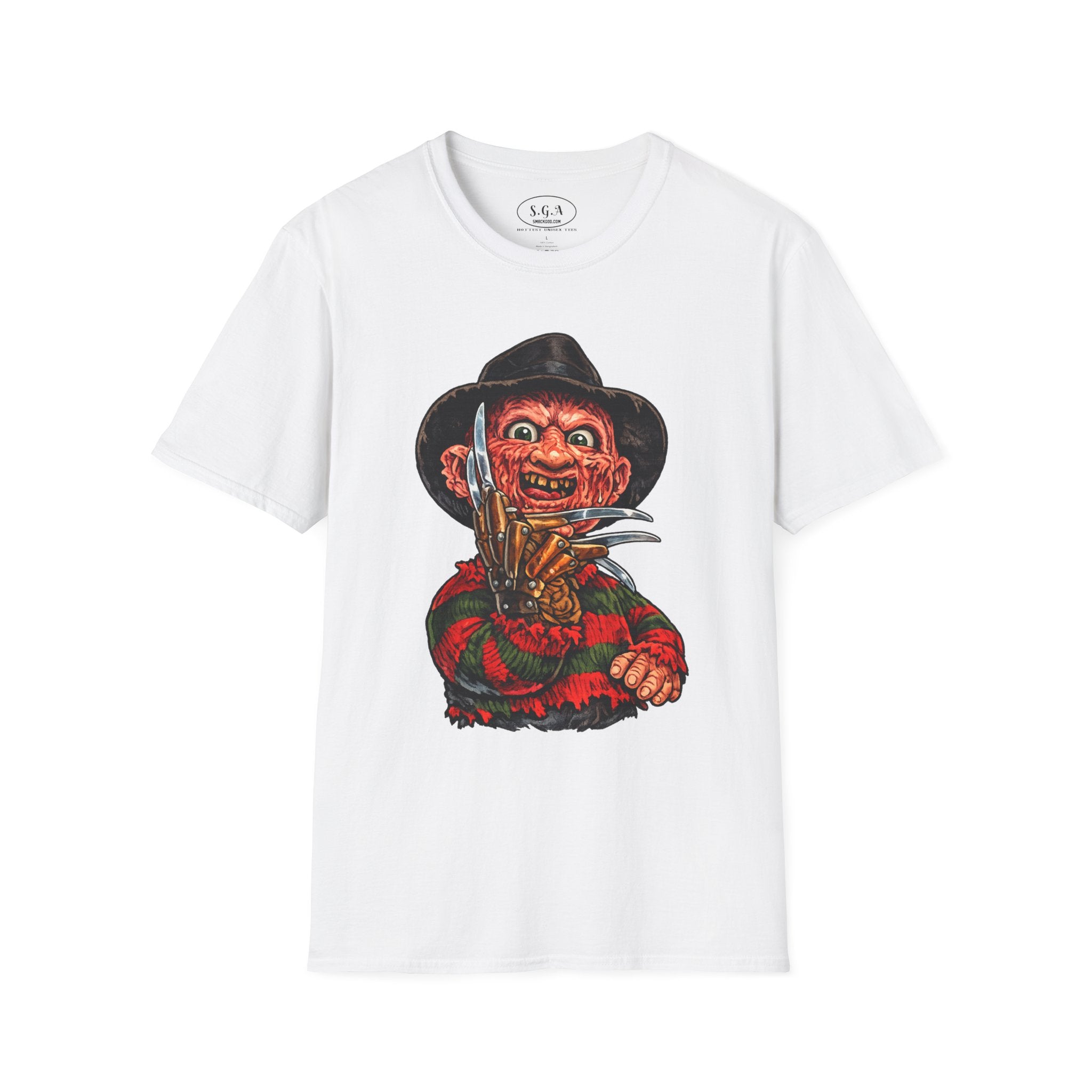 Smack God Apparel “Freddy Krueger Nightmare Slasher” Graphic T-Shirt – Horror Streetwear Tee | Retro Scary Killer Shirt | Halloween Graphic Tee