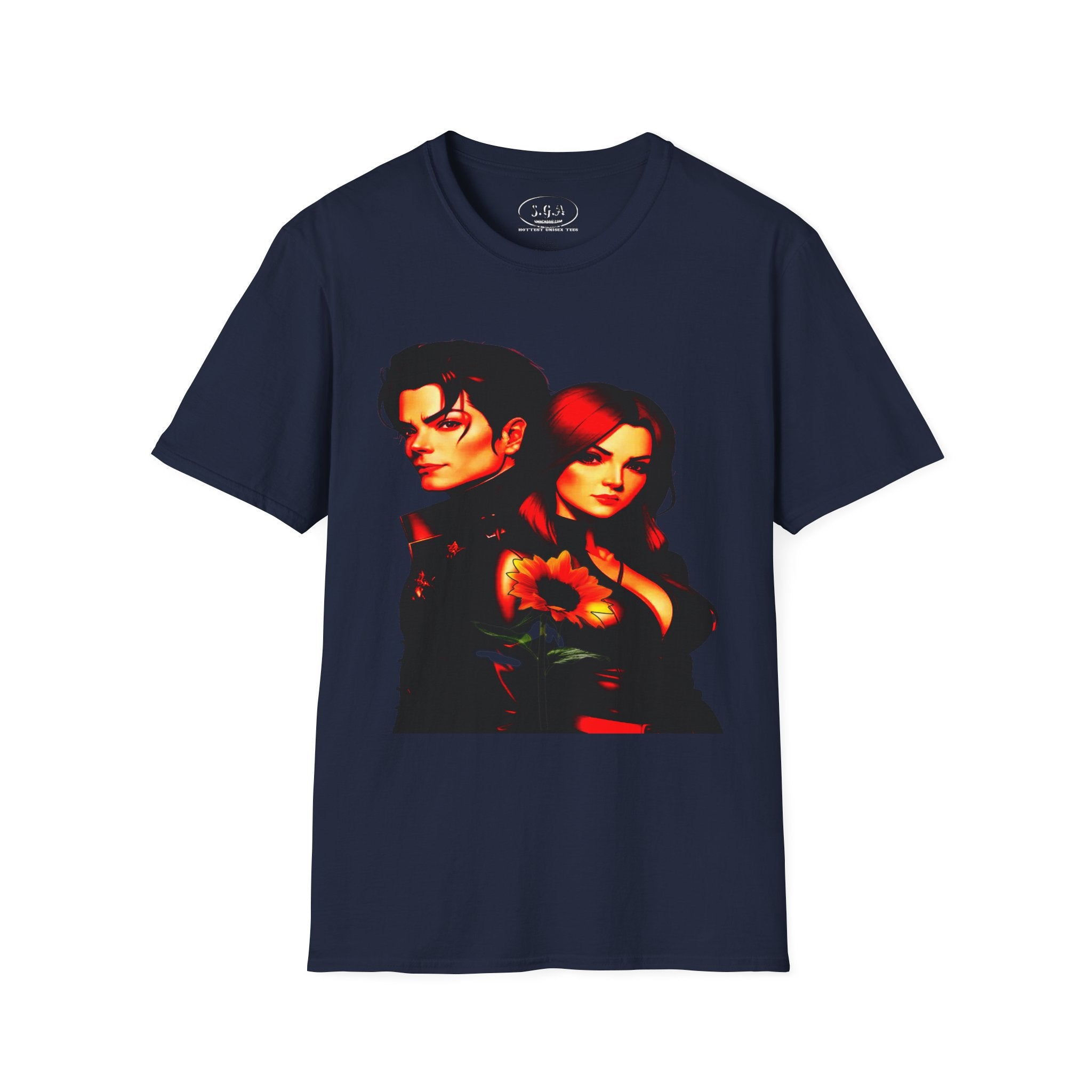 Michael Jackson & Lisa Marie Presley Inspired Graphic T-Shirt – Red Aesthetic Couple Tee with Sunflower | Streetwear Fashion Shirt | Smack God Apparel