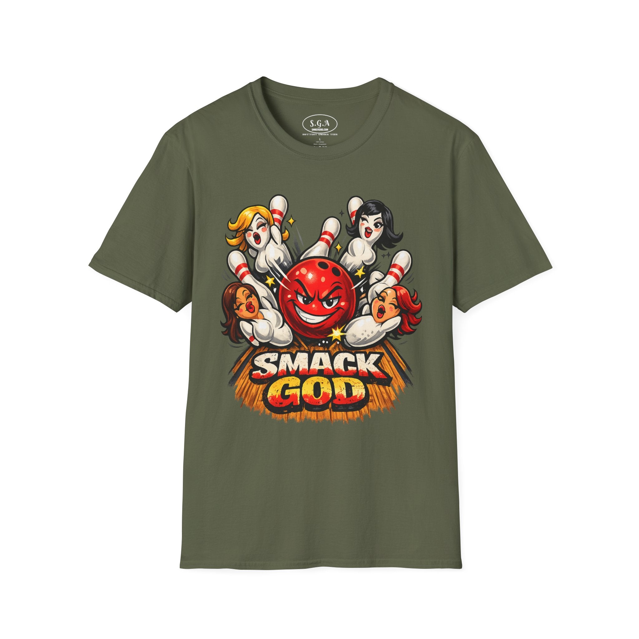 Bowling Pin Graphic T-Shirt – Retro Bowling Alley Streetwear Tee | Vintage Cartoon Bowling Graphic Shirt | Smack God Apparel