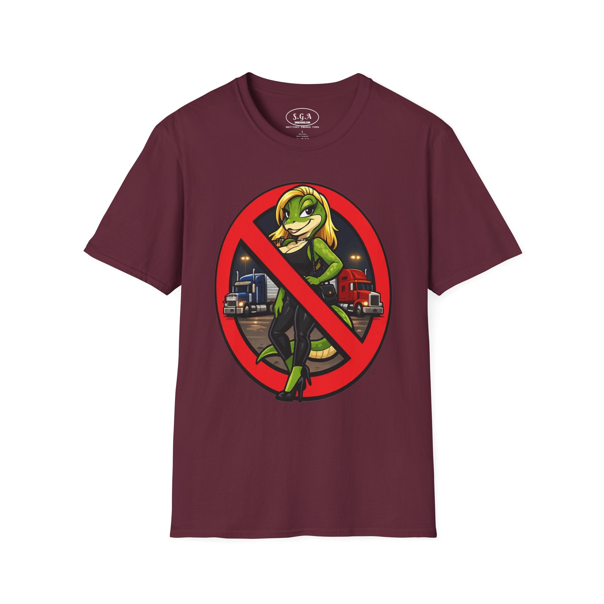 Smack God Apparel “No Entry Lot Lizard ” Graphic T-Shirt – Funny Trucker Humor Tee | Bold Cartoon Streetwear Shirt | Viral Graphic Tee