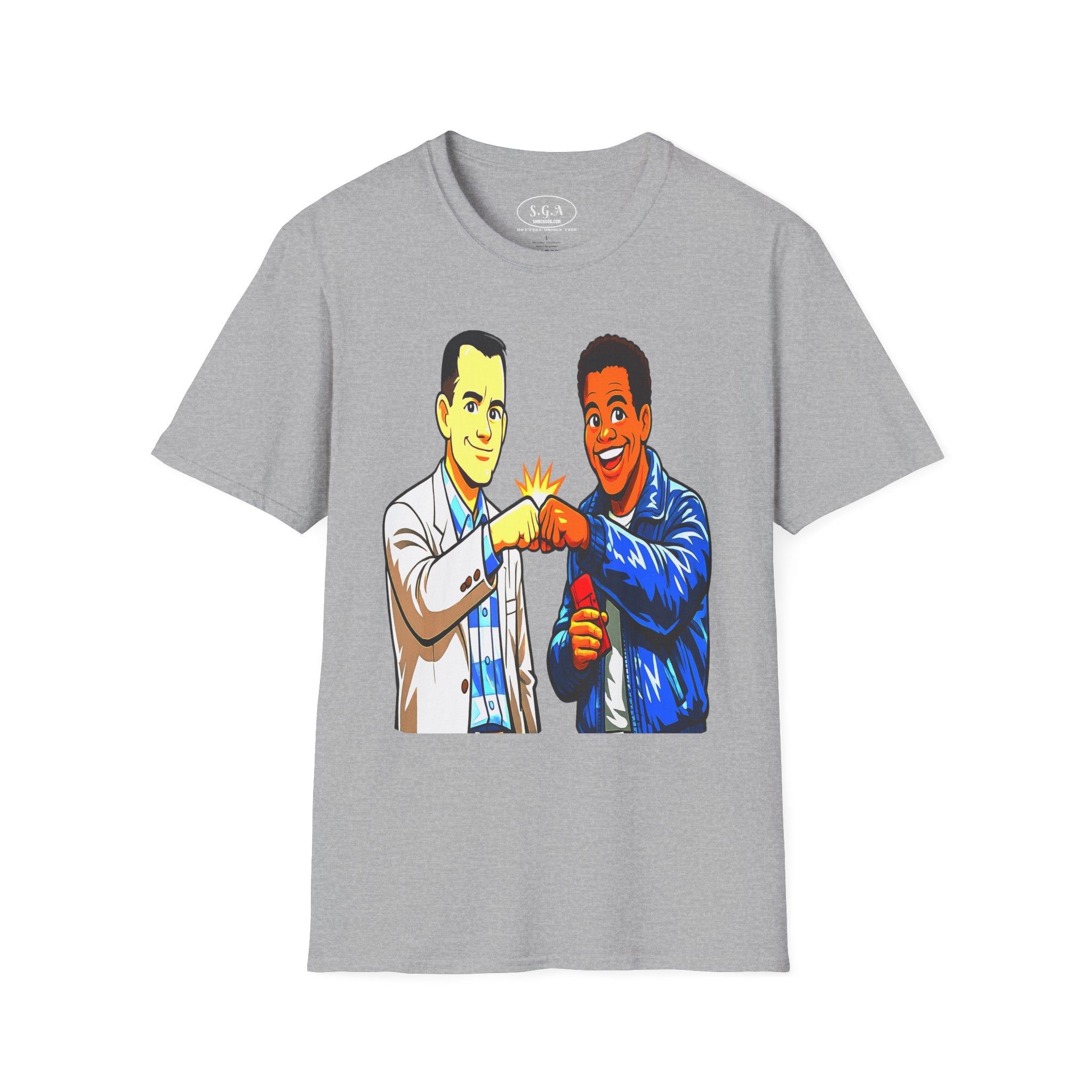 Smack God Apparel “Iconic Duo Fist Bump” Graphic T-Shirt – Forest Gump & Radio Inspired Tee | Friendship Streetwear Shirt | Feel-Good Movie Graphic Tee