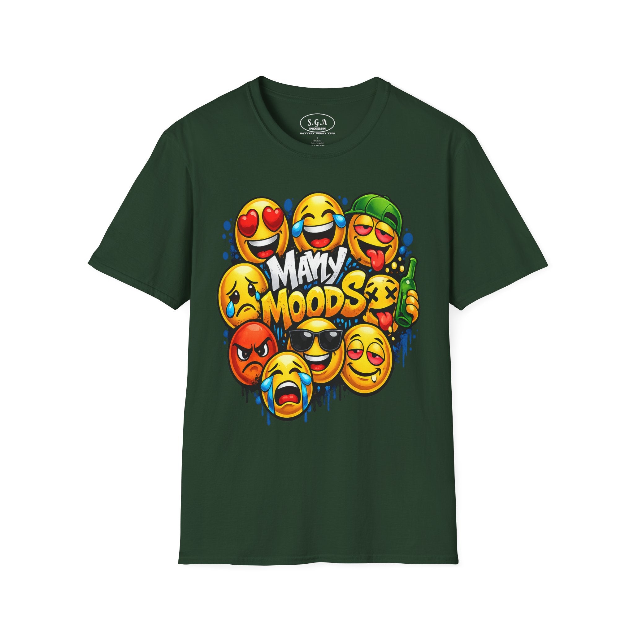 Many Moods Emoji Graphic T-Shirt – Funny Mood Faces Streetwear Tee | Viral Meme Expression Shirt | Smack God Apparel