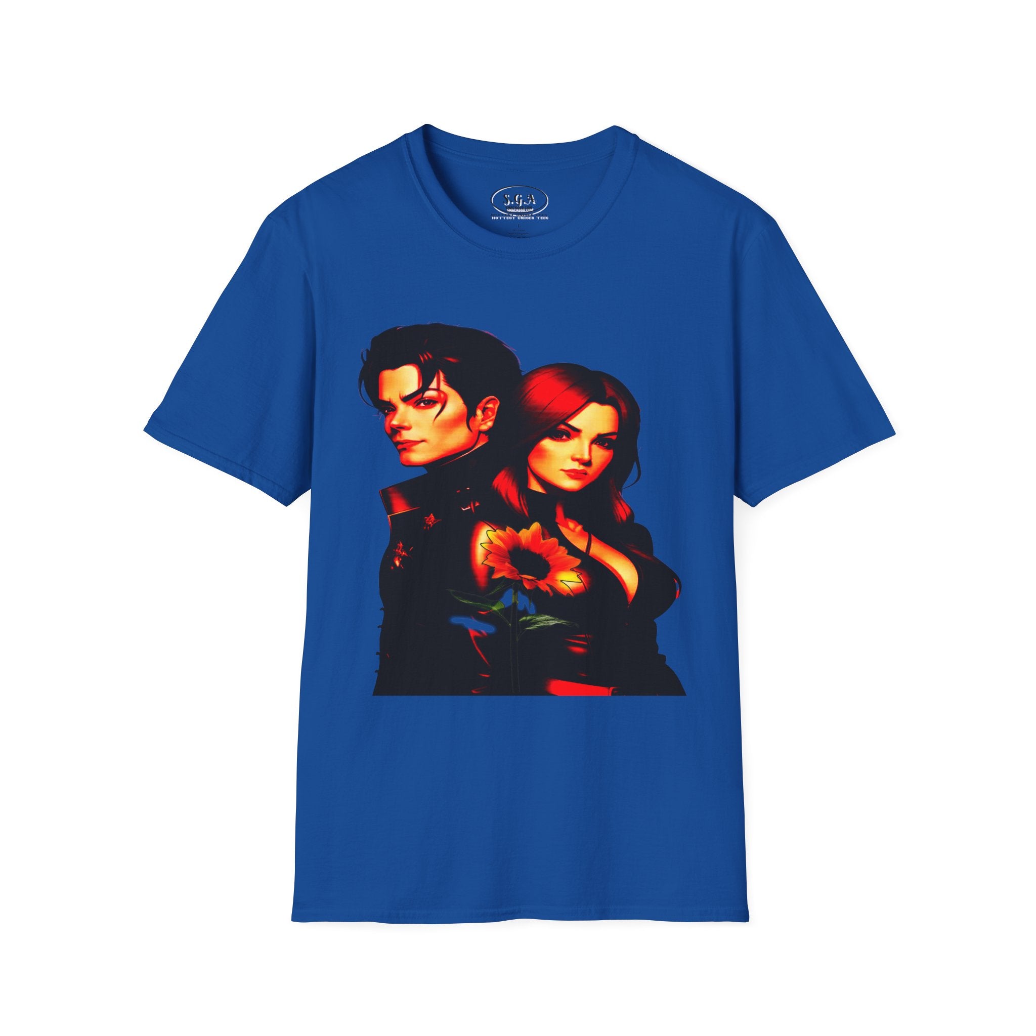 Michael Jackson & Lisa Marie Presley Inspired Graphic T-Shirt – Red Aesthetic Couple Tee with Sunflower | Streetwear Fashion Shirt | Smack God Apparel