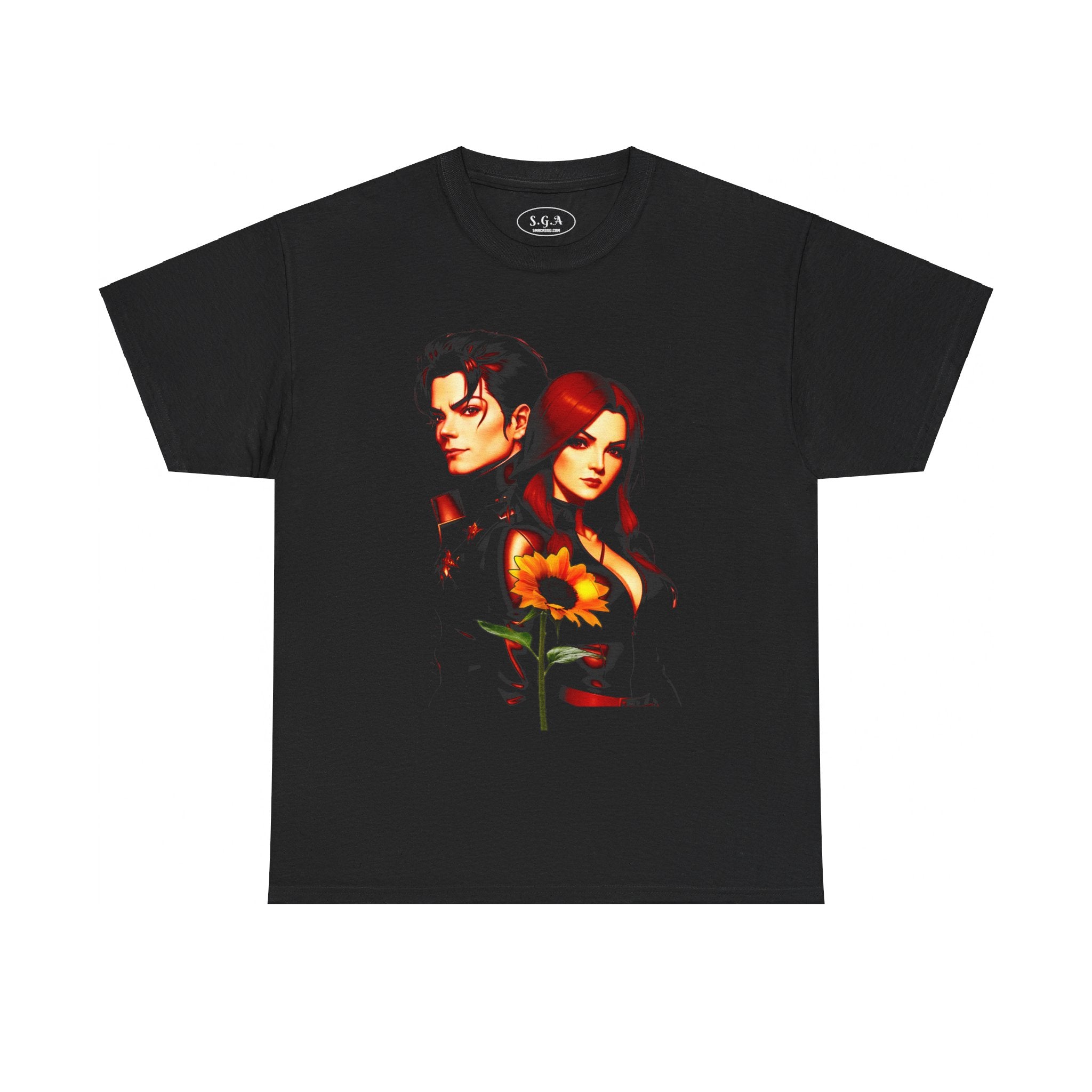 Michael Jackson & Lisa Marie Presley Inspired Graphic T-Shirt – Red Aesthetic Couple Tee with Sunflower | Streetwear Fashion Shirt | Smack God Apparel