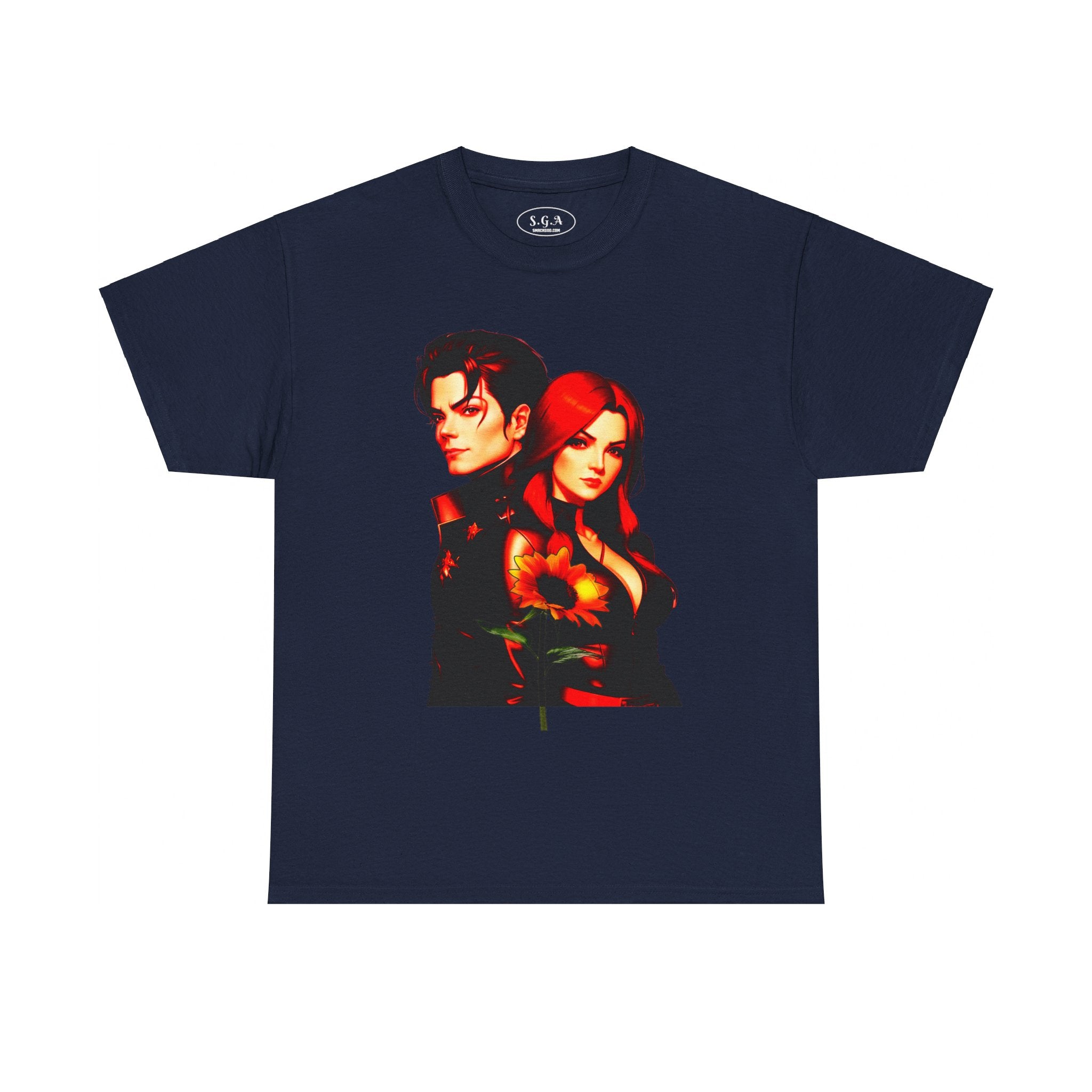Michael Jackson & Lisa Marie Presley Inspired Graphic T-Shirt – Red Aesthetic Couple Tee with Sunflower | Streetwear Fashion Shirt | Smack God Apparel