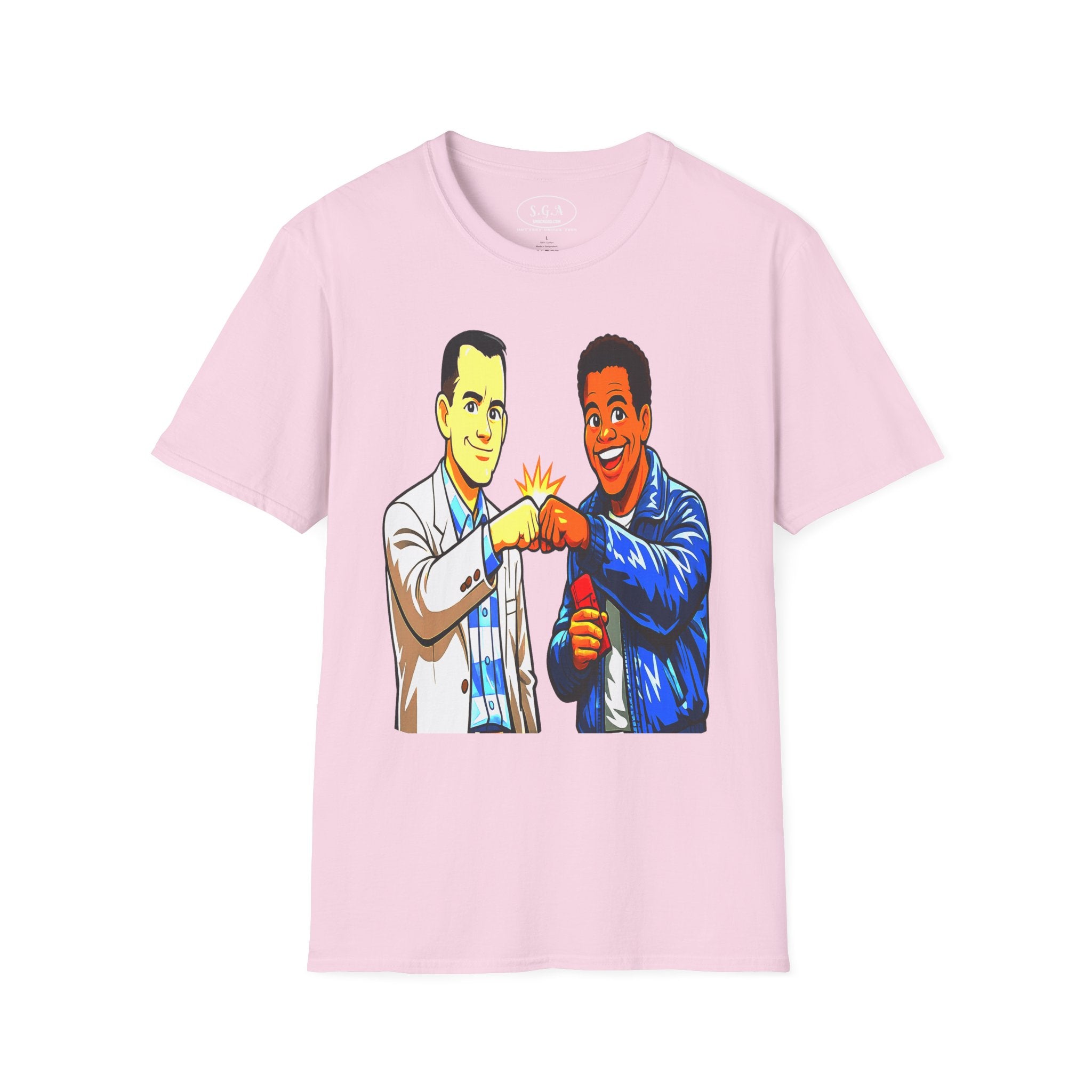 Smack God Apparel “Iconic Duo Fist Bump” Graphic T-Shirt – Forest Gump & Radio Inspired Tee | Friendship Streetwear Shirt | Feel-Good Movie Graphic Tee