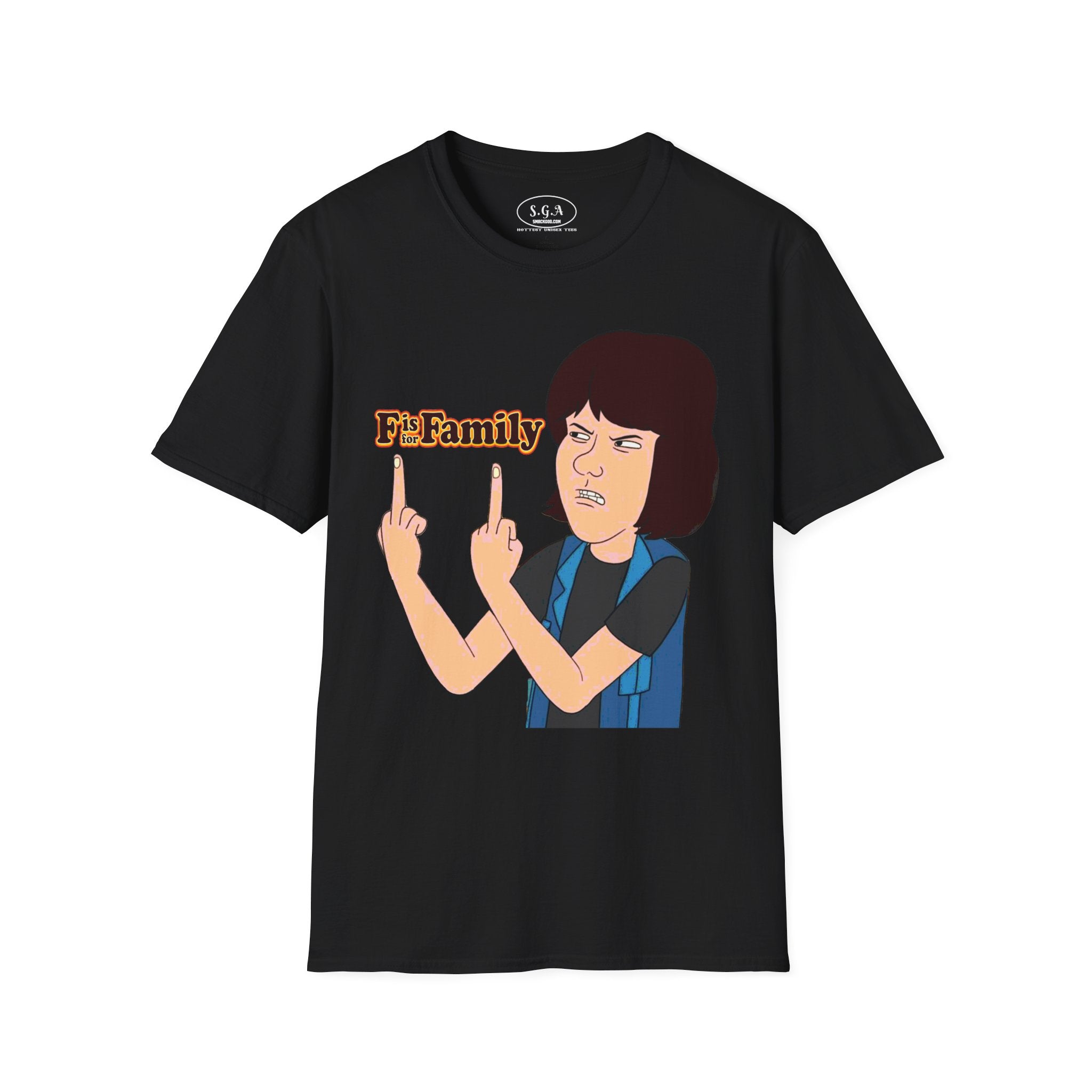“F is For Family ” Graphic T-Shirt – Funny Cartoon Streetwear Tee | Savage Humor Statement Shirt | Viral Graphic Tee
