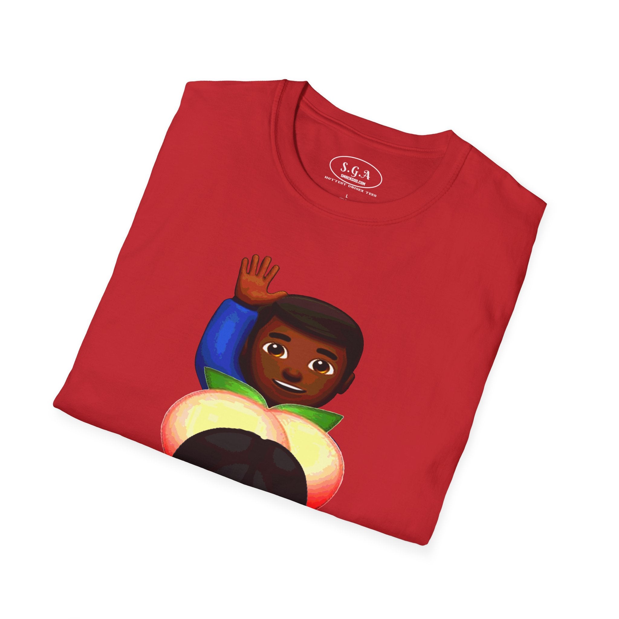 Smack God Apparel “Peachy Mood” Graphic T-Shirt – Funny Emoji Streetwear Tee | Urban Cartoon Booty Art Shirt | Trendy Viral Graphic Tee