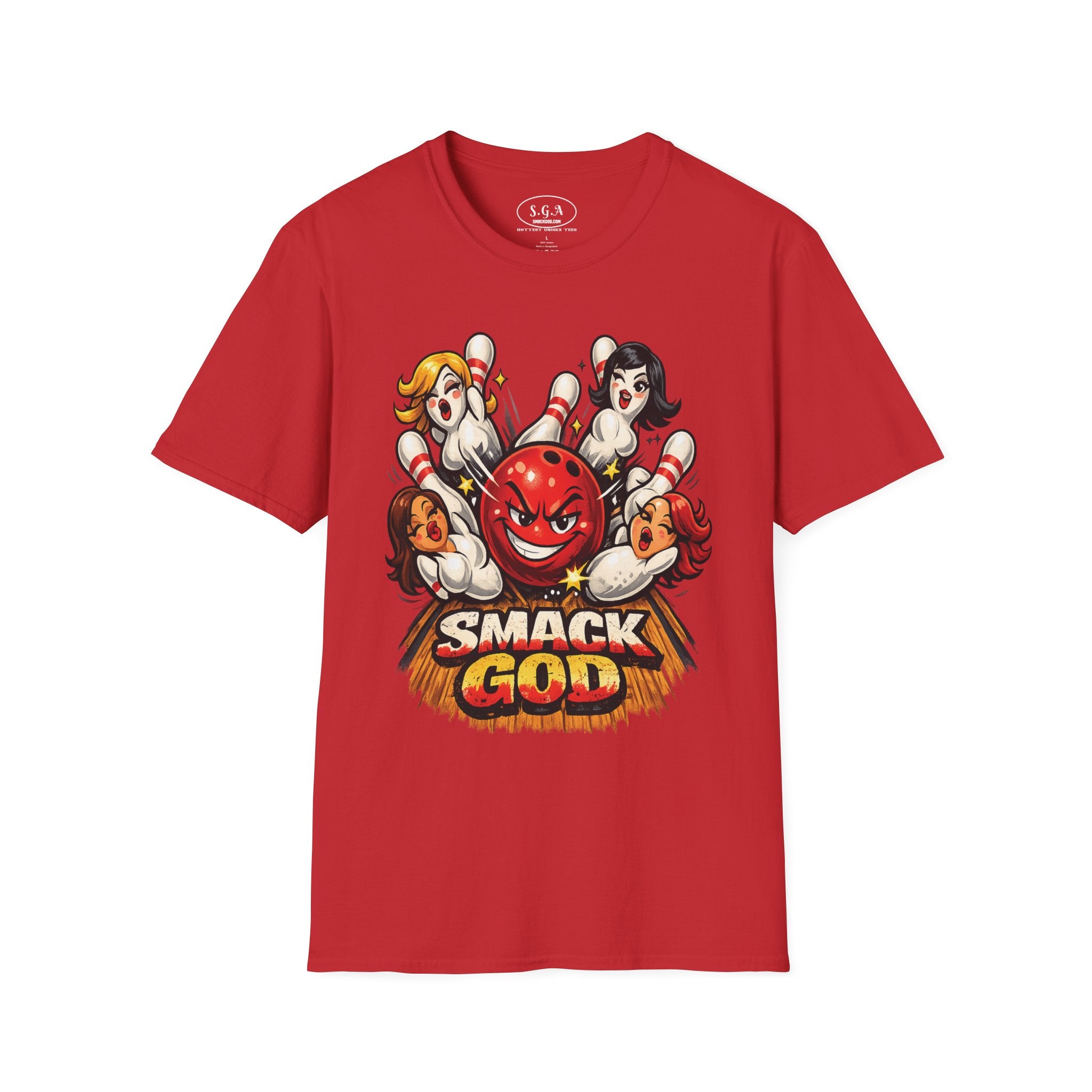 “Smack God Bowling” T-Shirt – Funny Bowling Graphic Tee | Retro Pin-Up Bowling Shirt | Strike King Streetwear Tee | Smack God Apparel