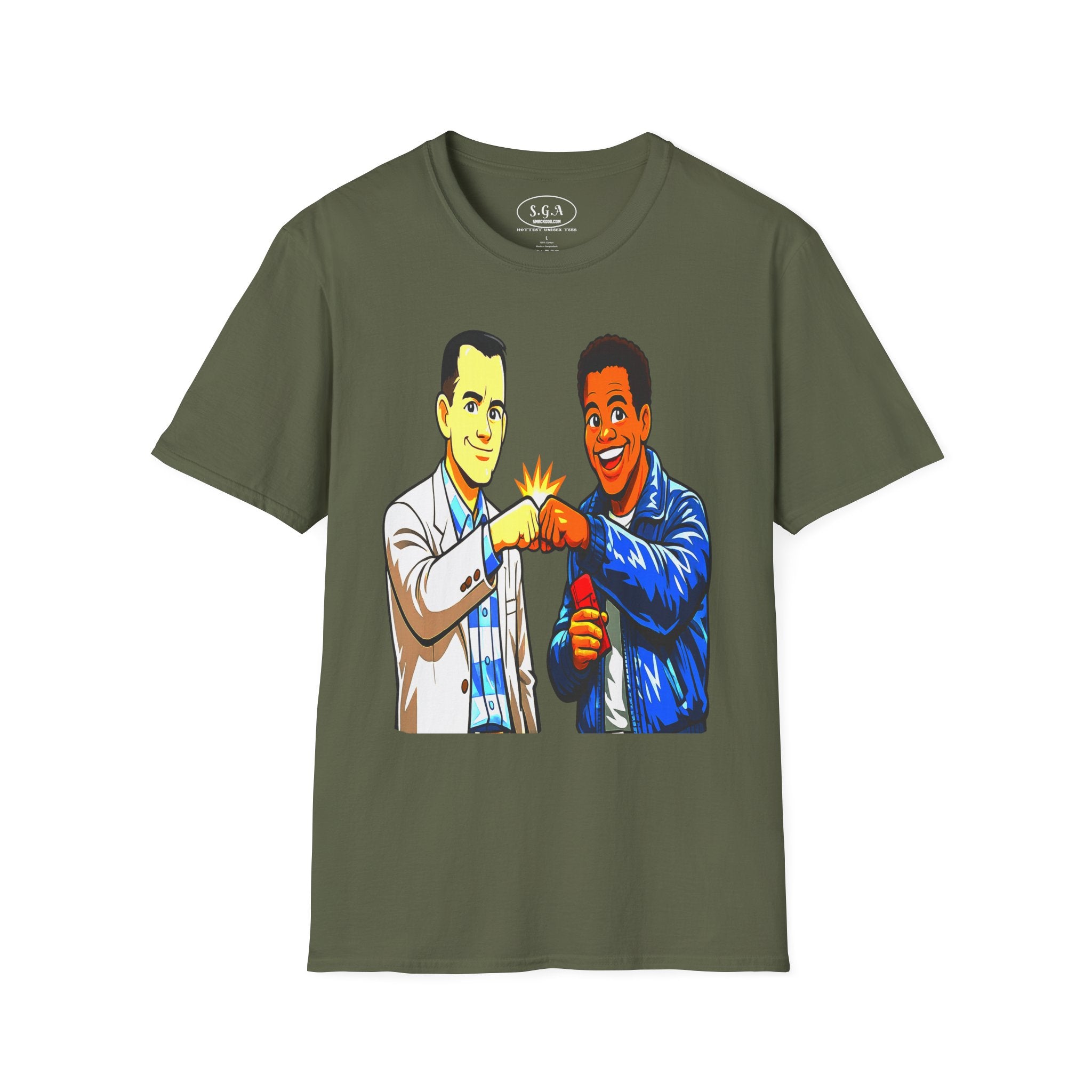 Smack God Apparel “Iconic Duo Fist Bump” Graphic T-Shirt – Forest Gump & Radio Inspired Tee | Friendship Streetwear Shirt | Feel-Good Movie Graphic Tee