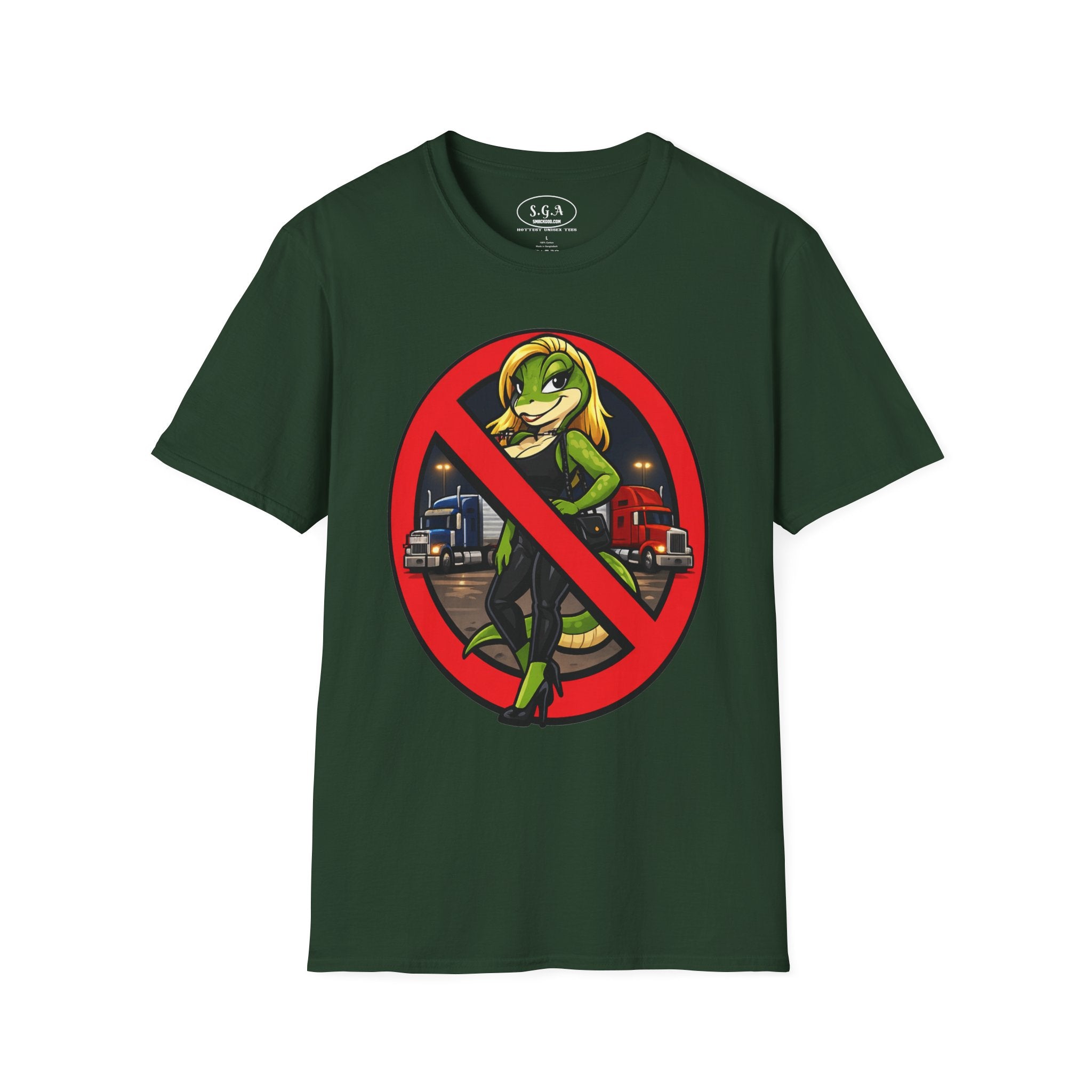 Smack God Apparel “No Entry Lot Lizard ” Graphic T-Shirt – Funny Trucker Humor Tee | Bold Cartoon Streetwear Shirt | Viral Graphic Tee
