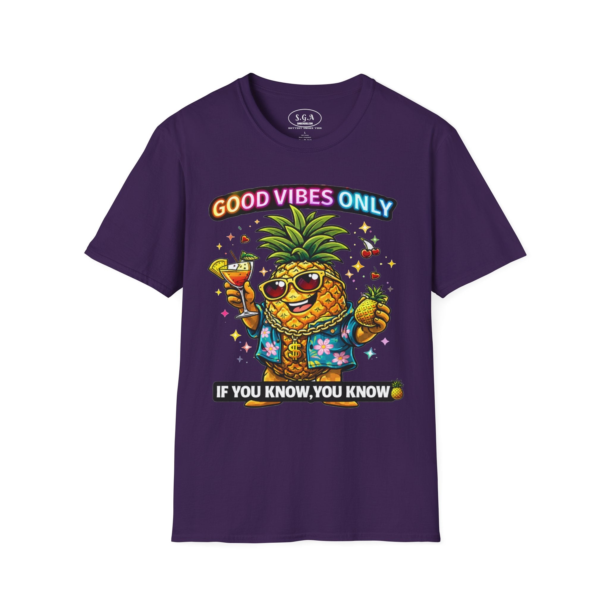 Smack God Apparel “Good Vibes Only” Pineapple T-Shirt – Funny Tropical Graphic Tee | Party Vacation Shirt | Streetwear Summer Vibes Tee