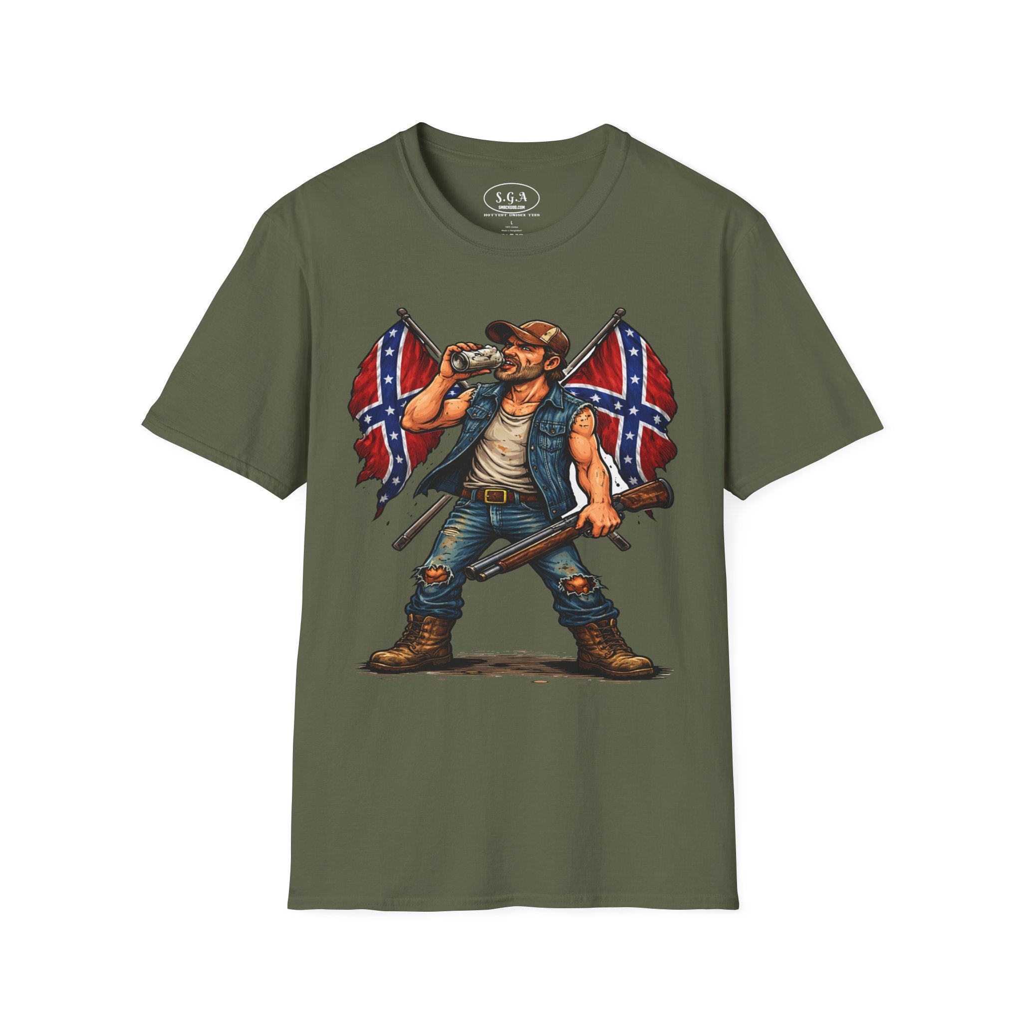 Rebel Redneck T-Shirt – Confederate Flag Country Tough Guy Tee