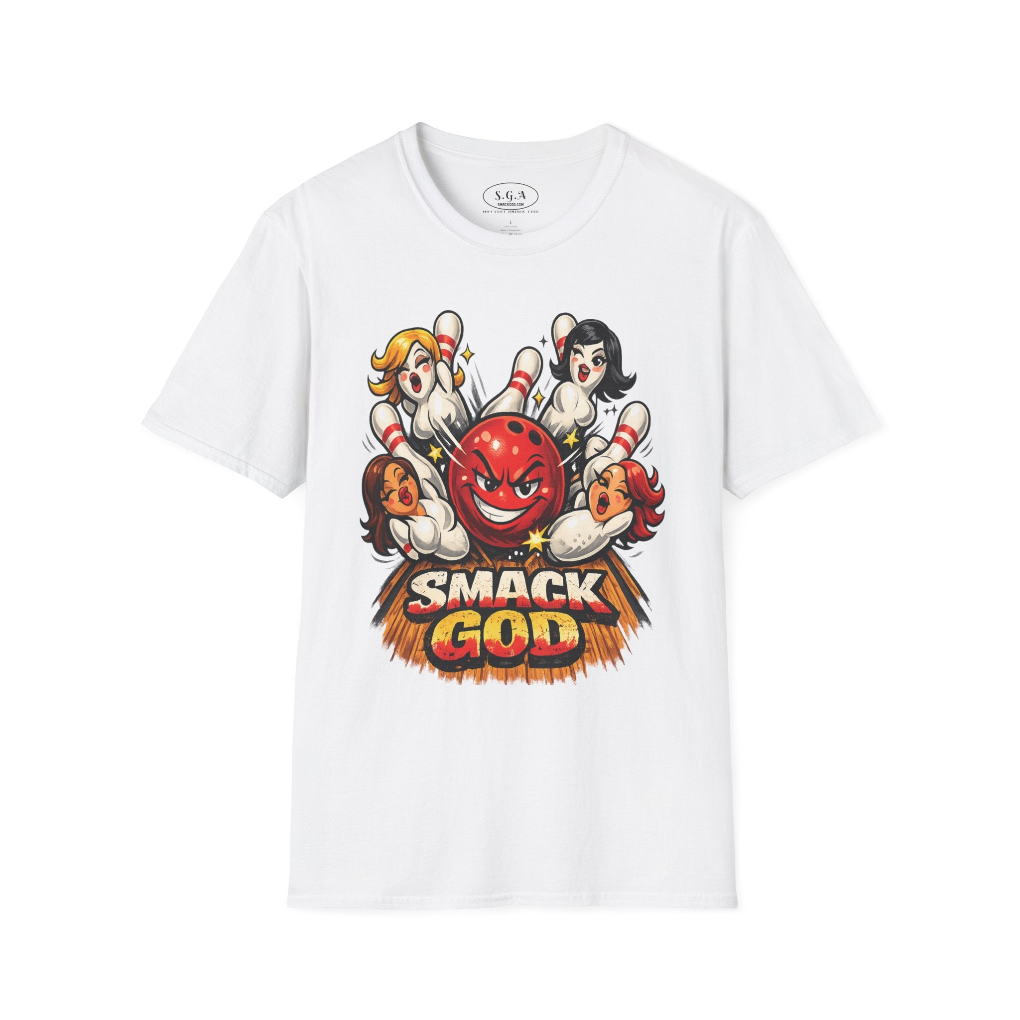 “Smack God Bowling” T-Shirt – Funny Bowling Graphic Tee | Retro Pin-Up Bowling Shirt | Strike King Streetwear Tee | Smack God Apparel