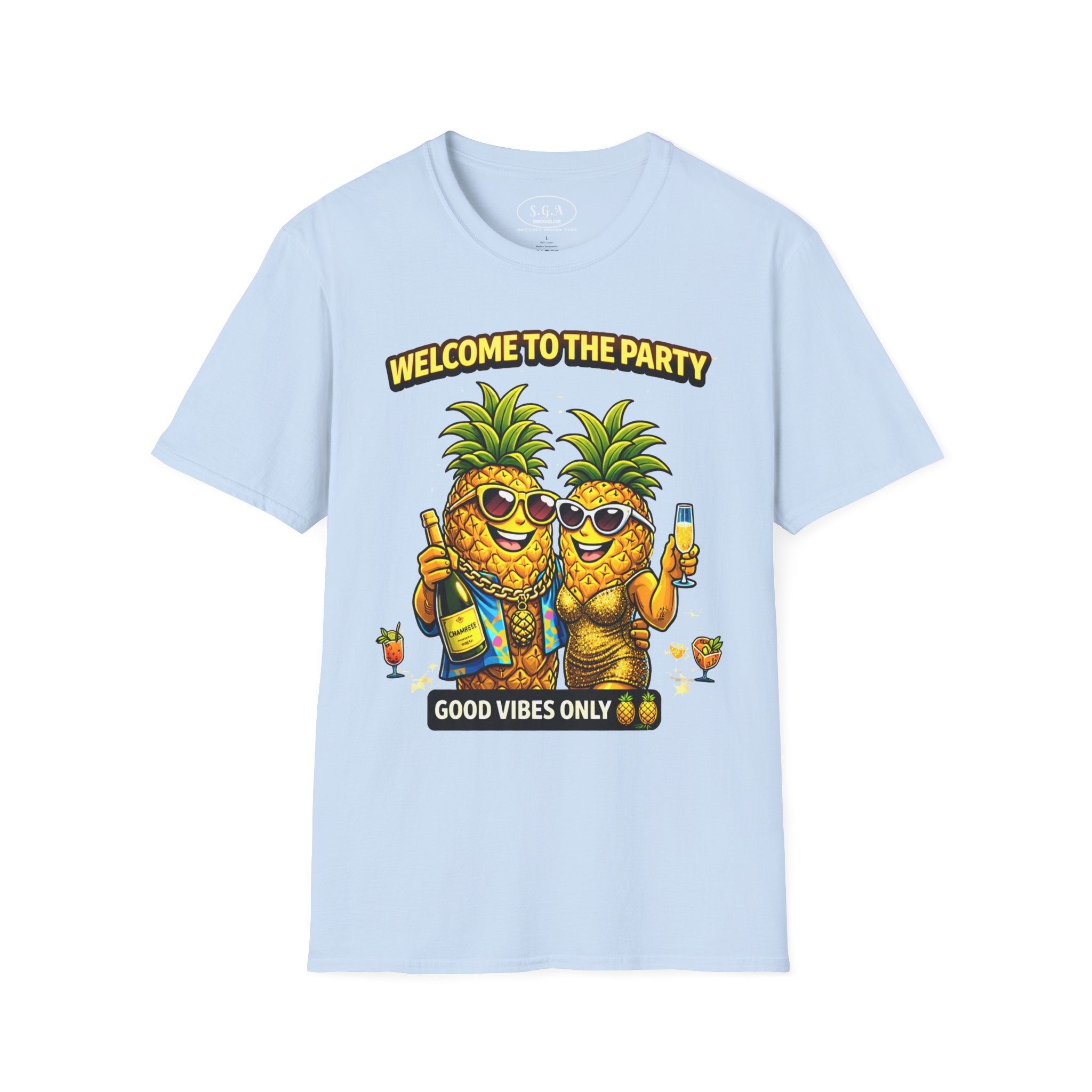 “Welcome to the Party” Pineapple T-Shirt – Luxury Pool Party Graphic Tee | Funny Tropical Nightlife Shirt | Good Vibes Only Tee