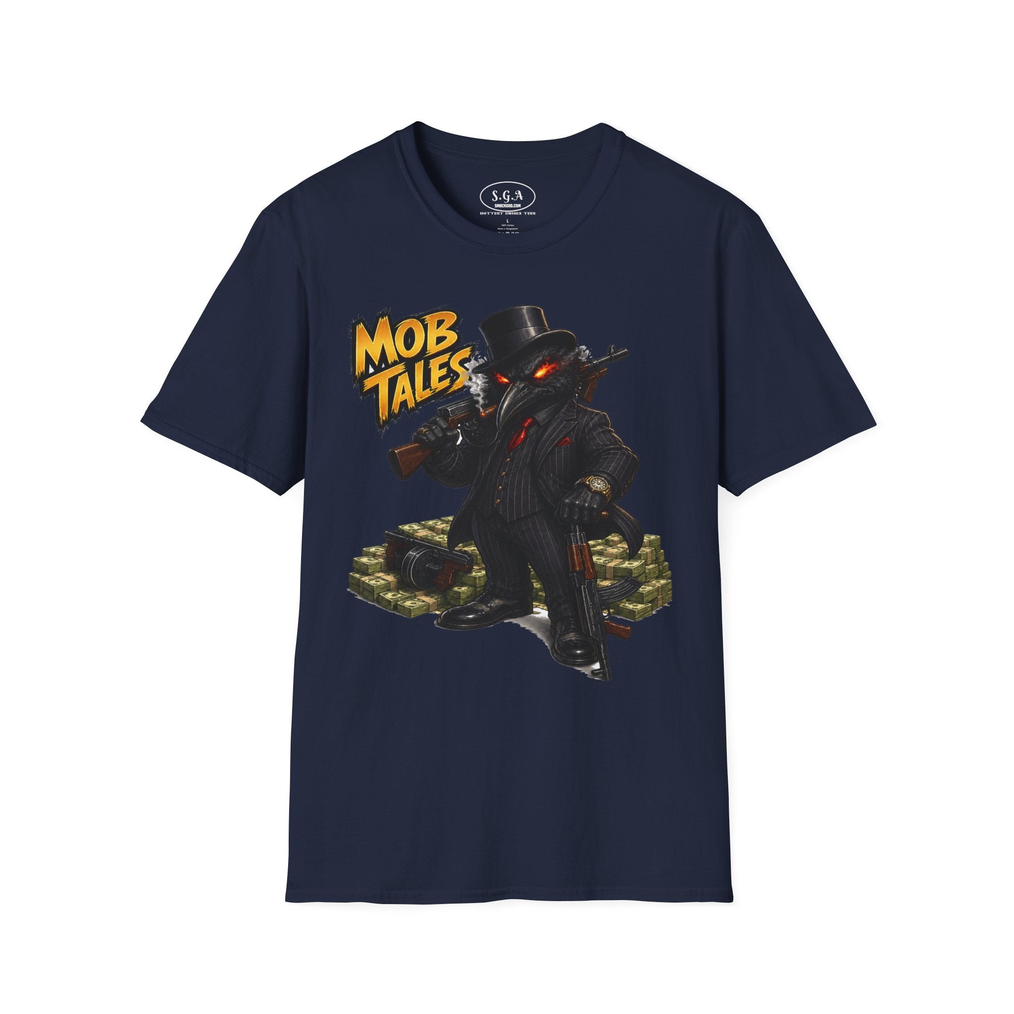 Smack God Apparel Mob Tales Crow Graphic T-Shirt – Dark Urban Mafia Bird Streetwear Tee | Vintage Crime-Inspired Graphic Shirt