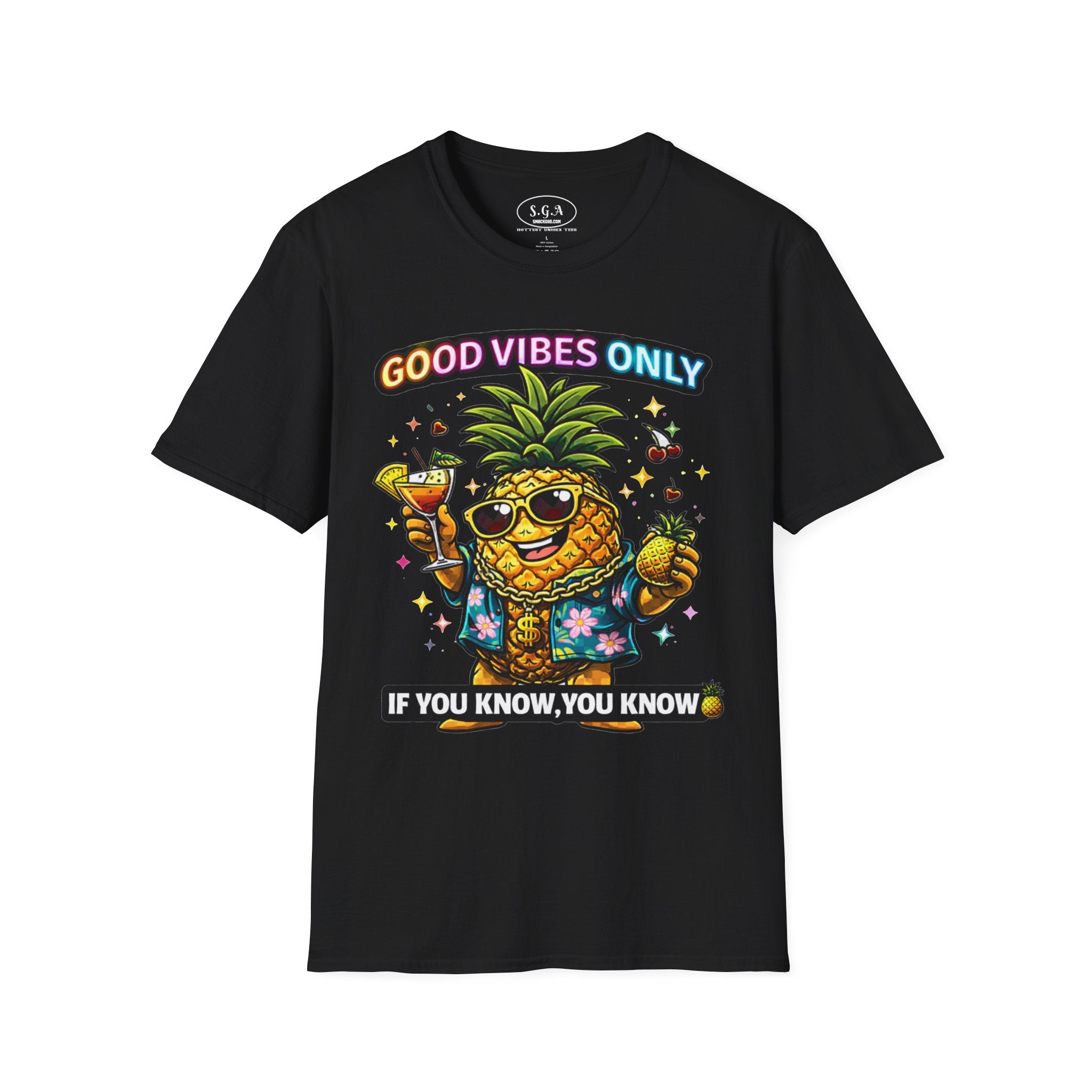 Smack God Apparel “Good Vibes Only” Pineapple T-Shirt – Funny Tropical Graphic Tee | Party Vacation Shirt | Streetwear Summer Vibes Tee