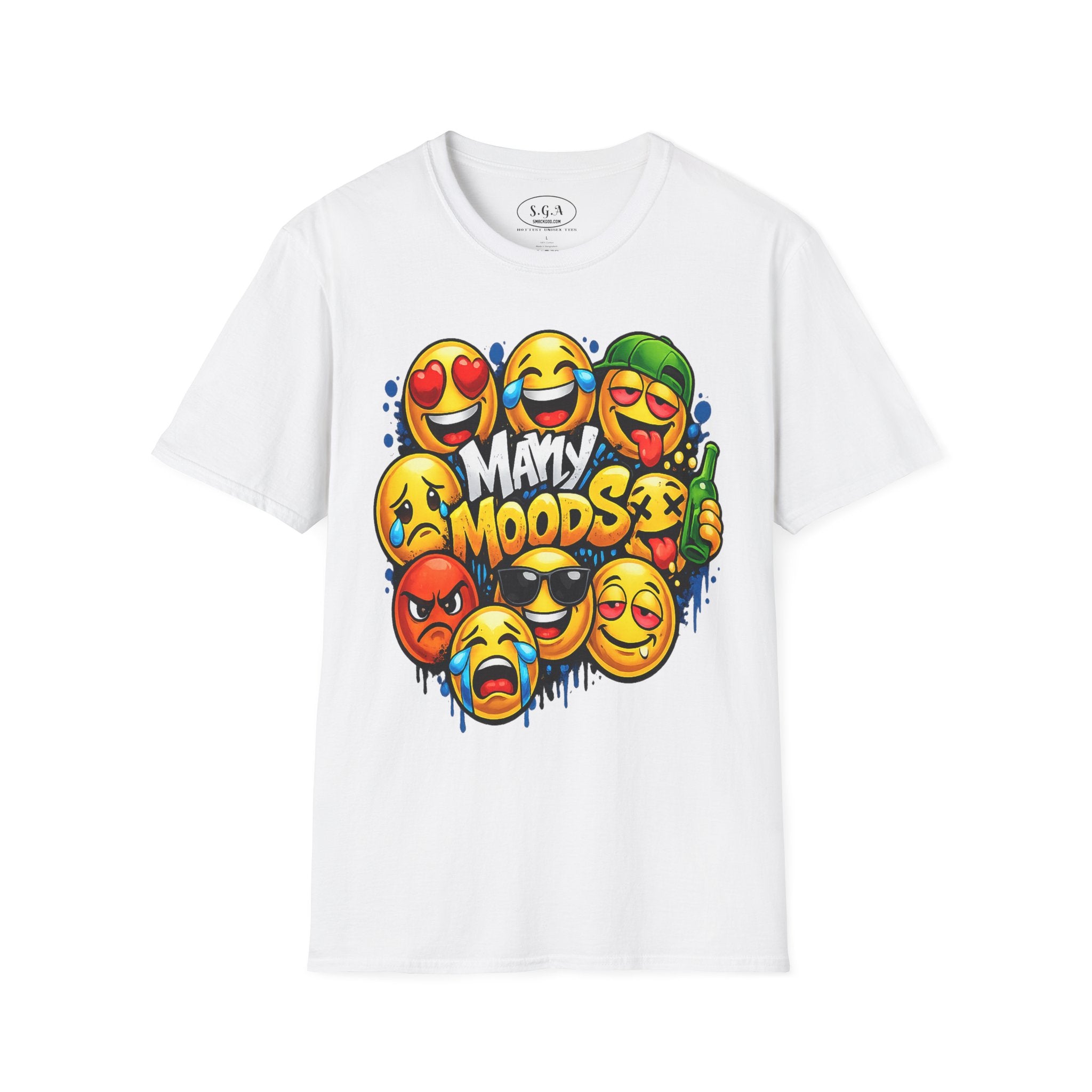 Many Moods Emoji Graphic T-Shirt – Funny Mood Faces Streetwear Tee | Viral Meme Expression Shirt | Smack God Apparel
