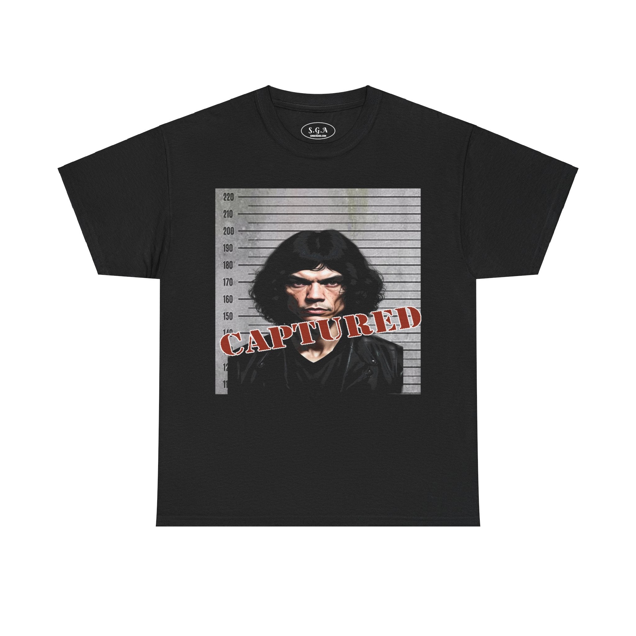 Smack God Apparel “Captured: Night Stalker Era” Graphic T-Shirt – True Crime Inspired Streetwear Tee | Vintage Newspaper Arrest Shirt | Dark Graphic Tee