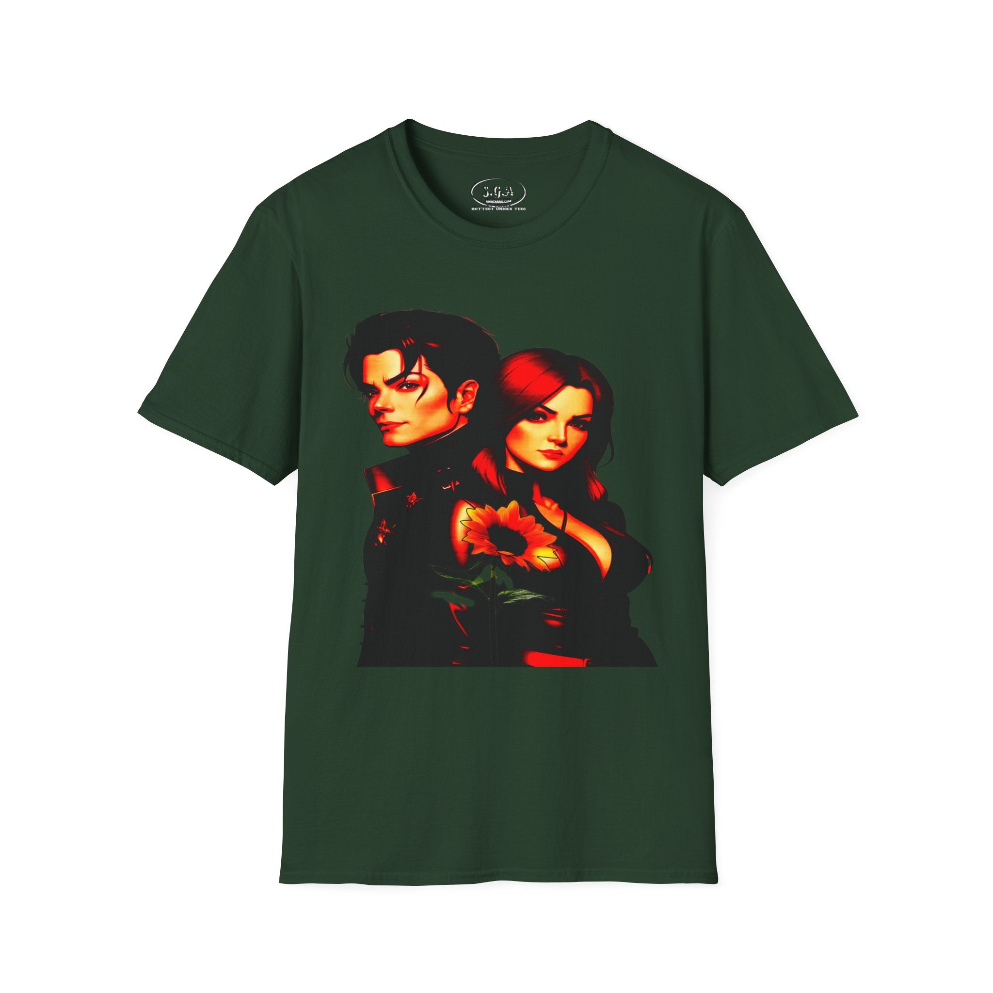 Michael Jackson & Lisa Marie Presley Inspired Graphic T-Shirt – Red Aesthetic Couple Tee with Sunflower | Streetwear Fashion Shirt | Smack God Apparel