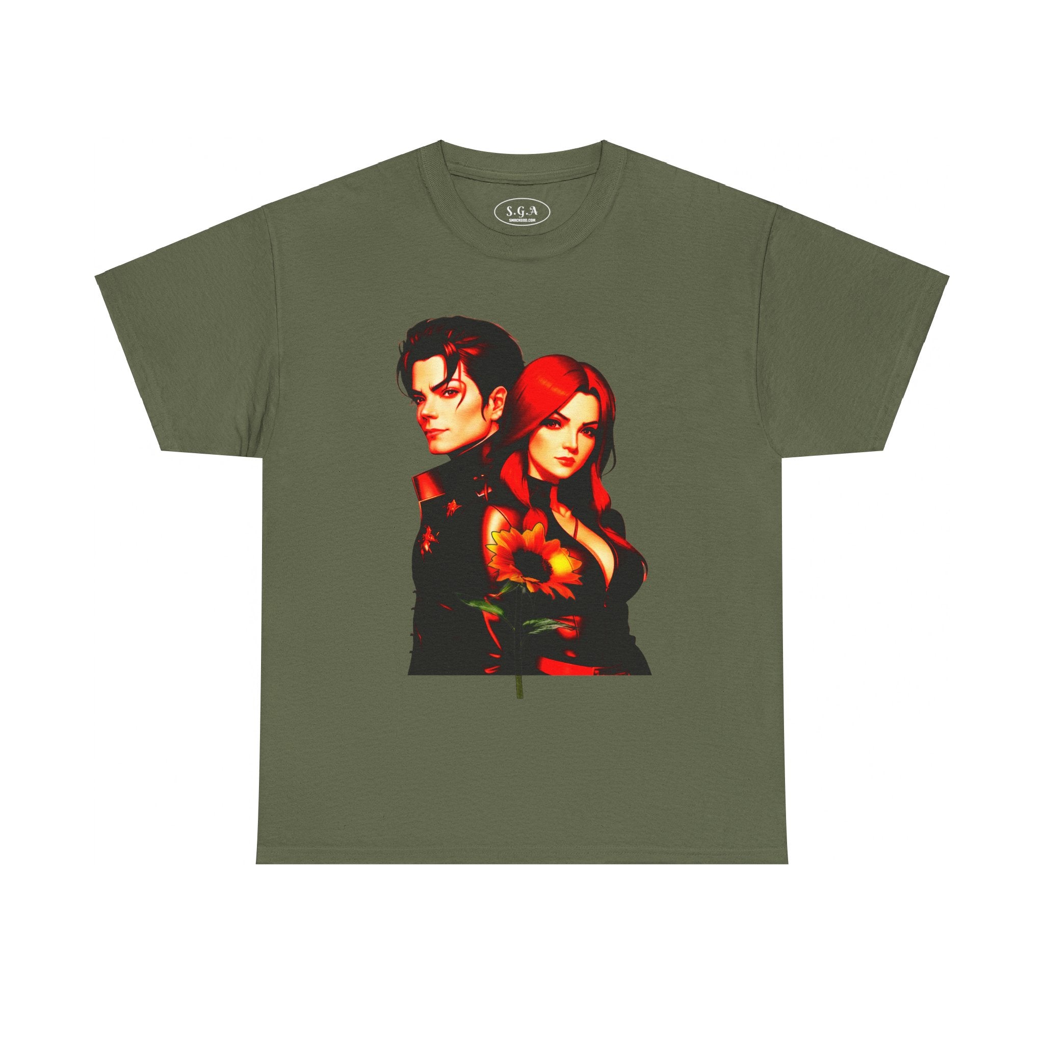 Michael Jackson & Lisa Marie Presley Inspired Graphic T-Shirt – Red Aesthetic Couple Tee with Sunflower | Streetwear Fashion Shirt | Smack God Apparel