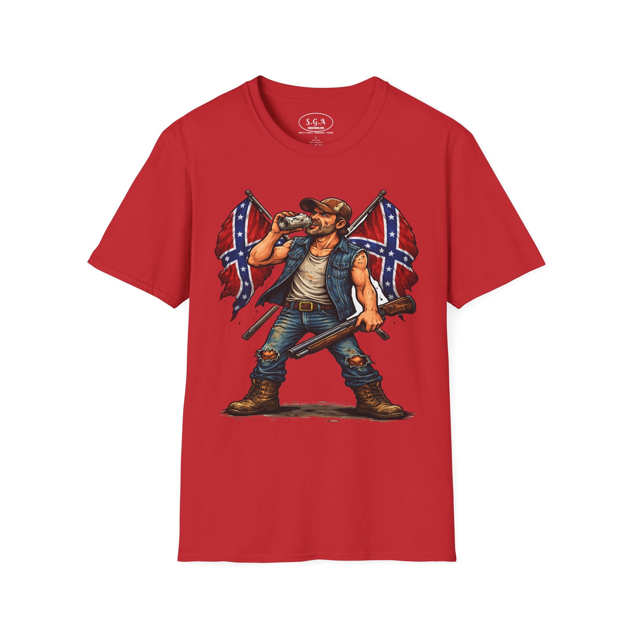 Rebel Redneck T-Shirt – Confederate Flag Country Tough Guy Tee