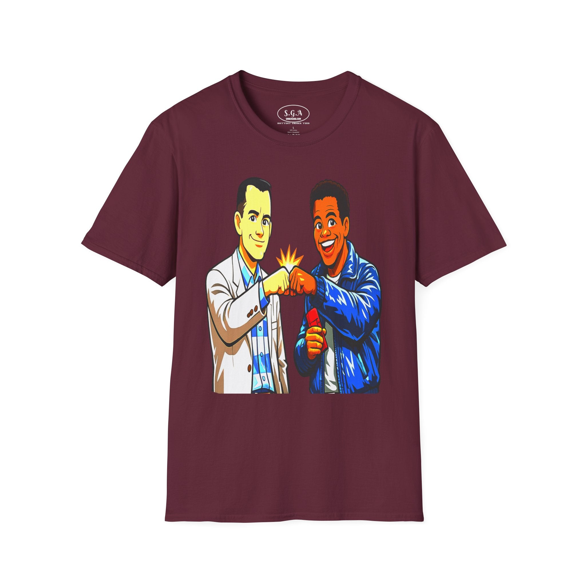 Smack God Apparel “Iconic Duo Fist Bump” Graphic T-Shirt – Forest Gump & Radio Inspired Tee | Friendship Streetwear Shirt | Feel-Good Movie Graphic Tee