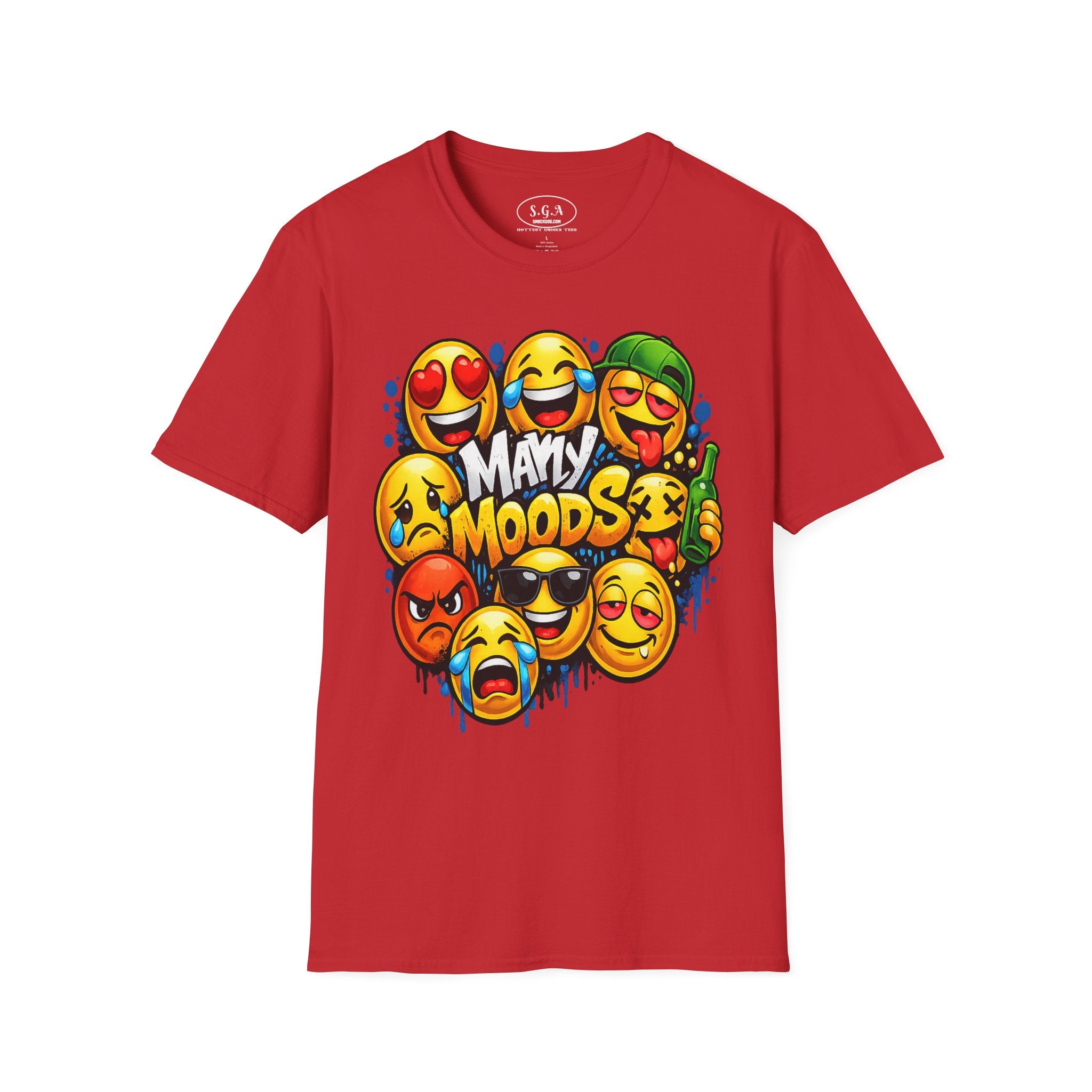 Many Moods Emoji Graphic T-Shirt – Funny Mood Faces Streetwear Tee | Viral Meme Expression Shirt | Smack God Apparel