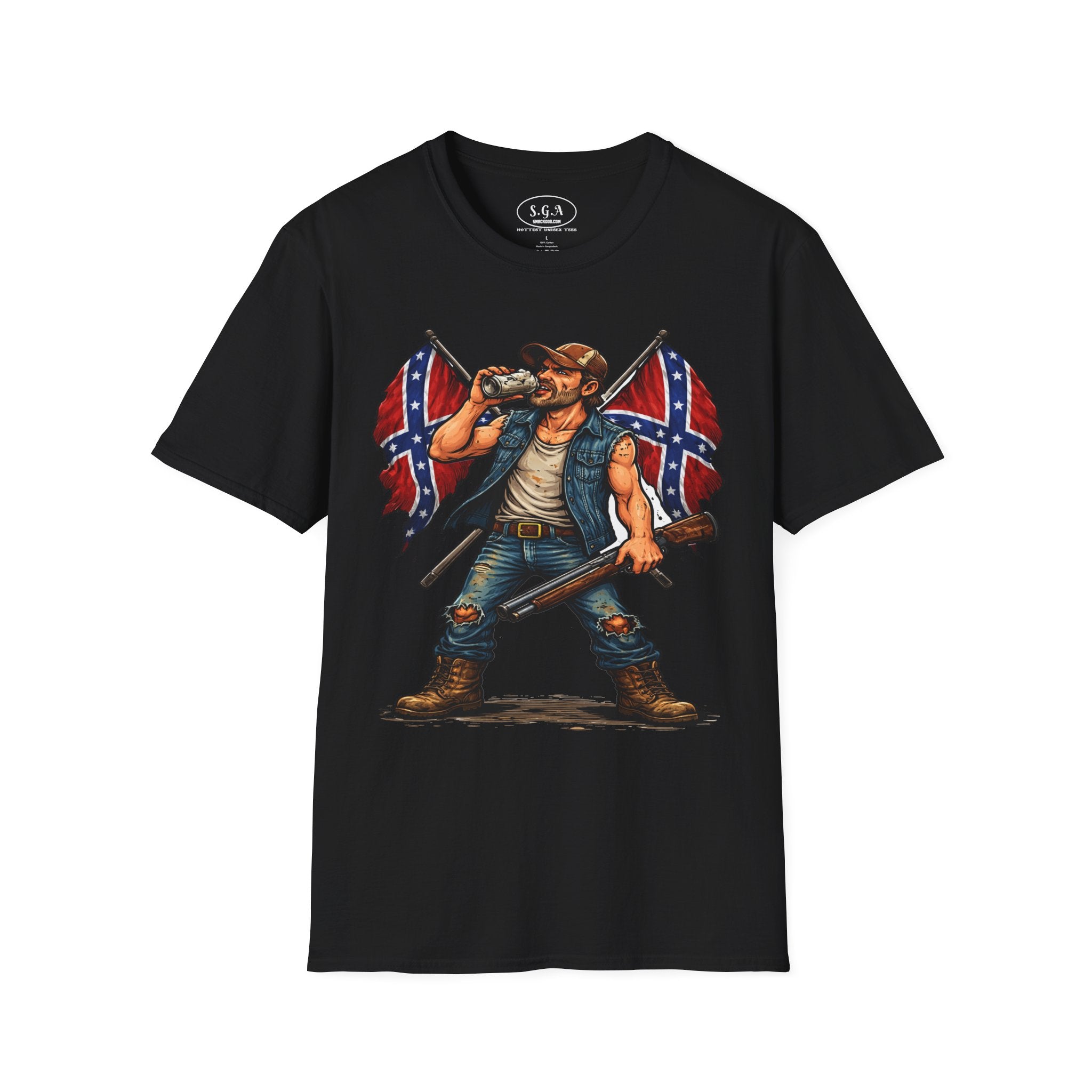 Rebel Redneck T-Shirt – Confederate Flag Country Tough Guy Tee