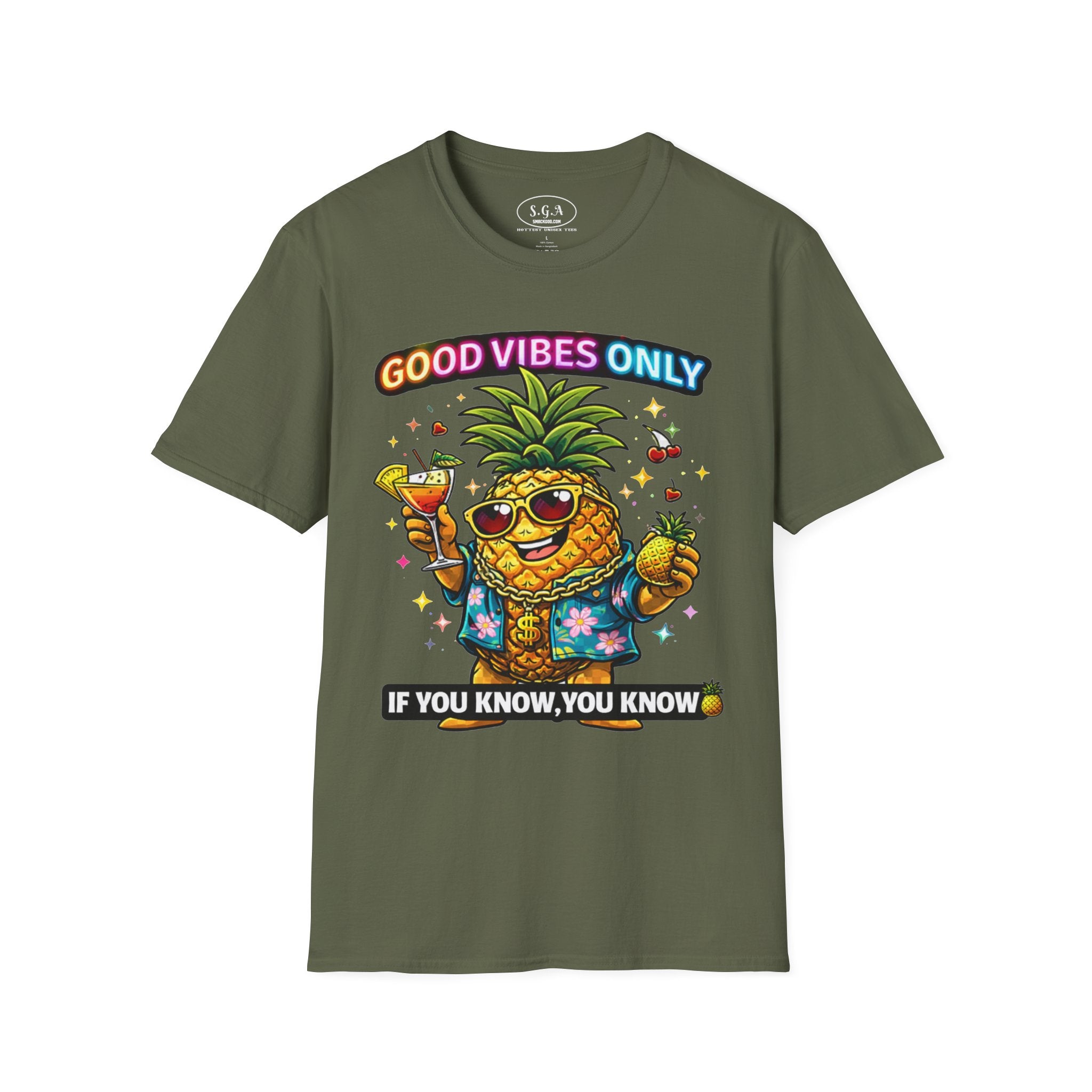Smack God Apparel “Good Vibes Only” Pineapple T-Shirt – Funny Tropical Graphic Tee | Party Vacation Shirt | Streetwear Summer Vibes Tee