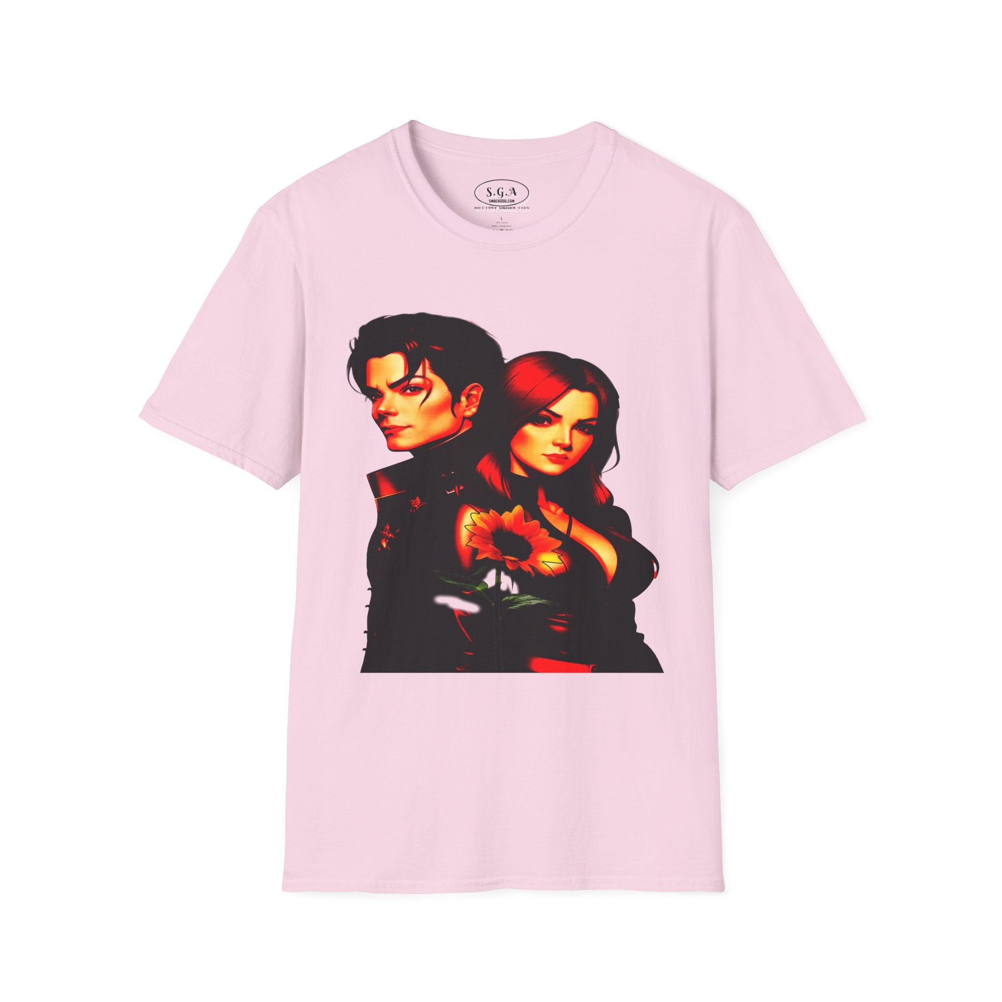 Michael Jackson & Lisa Marie Presley Inspired Graphic T-Shirt – Red Aesthetic Couple Tee with Sunflower | Streetwear Fashion Shirt | Smack God Apparel